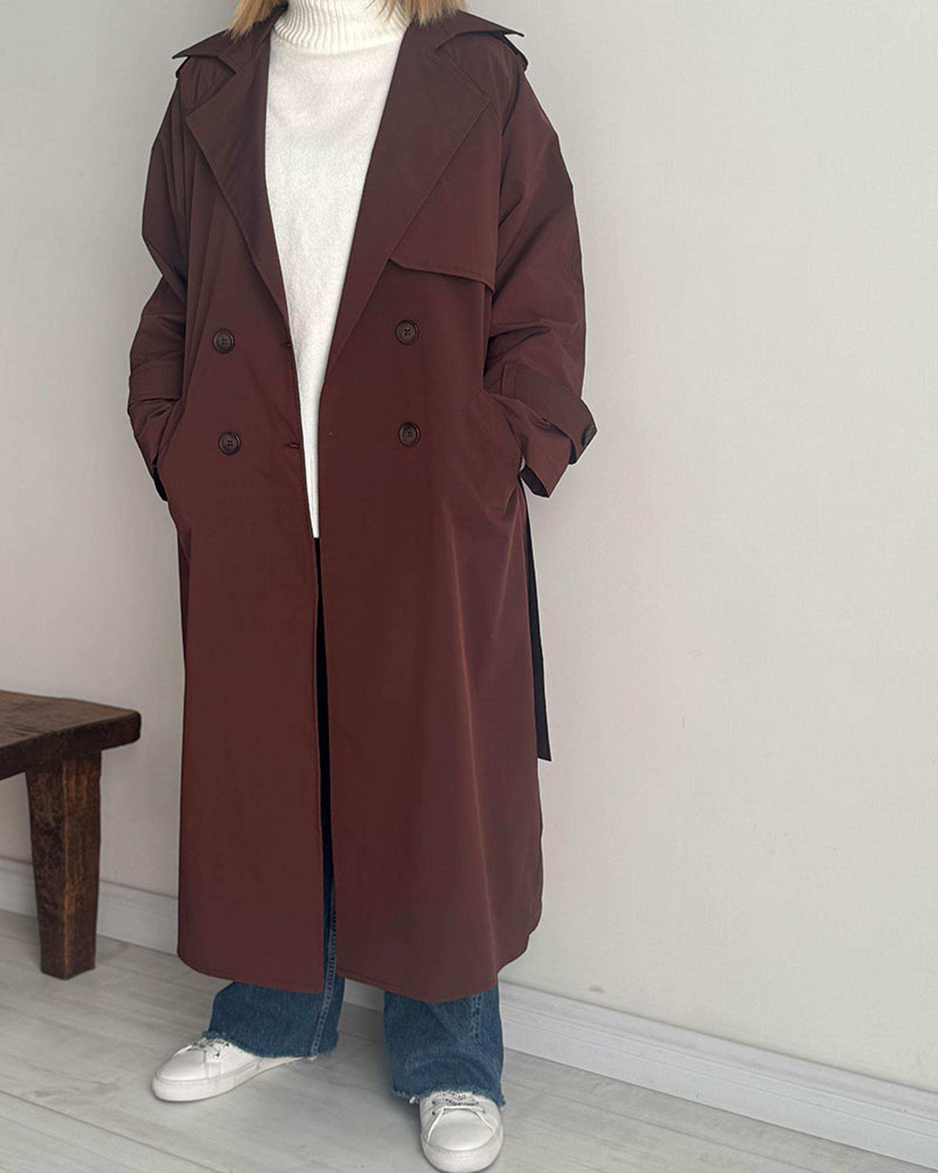 ترنچ کت زنانه بلند قهوه ای نگار ندایی Negar Nedaei مدل Drop