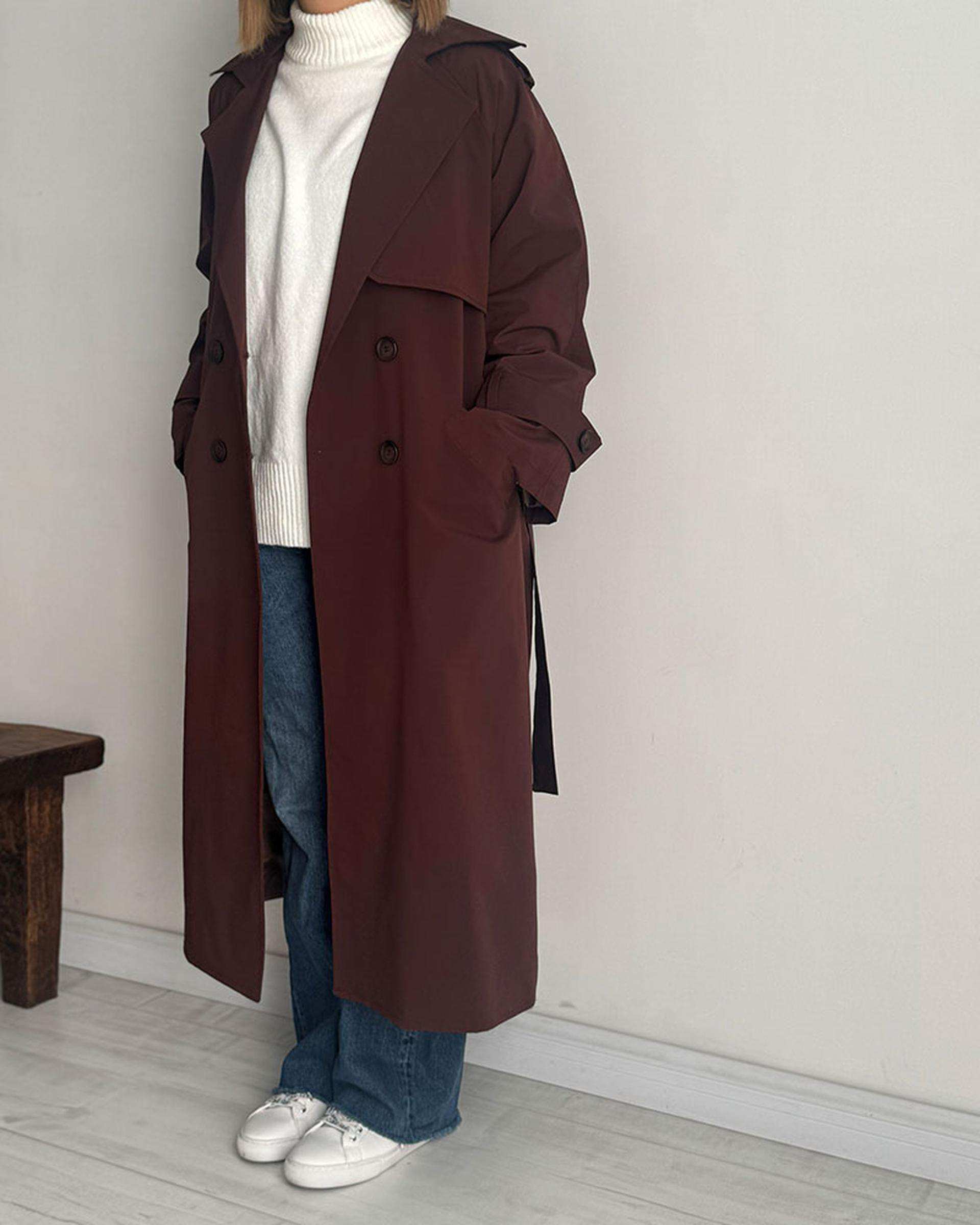 ترنچ کت زنانه بلند قهوه ای نگار ندایی Negar Nedaei مدل Drop