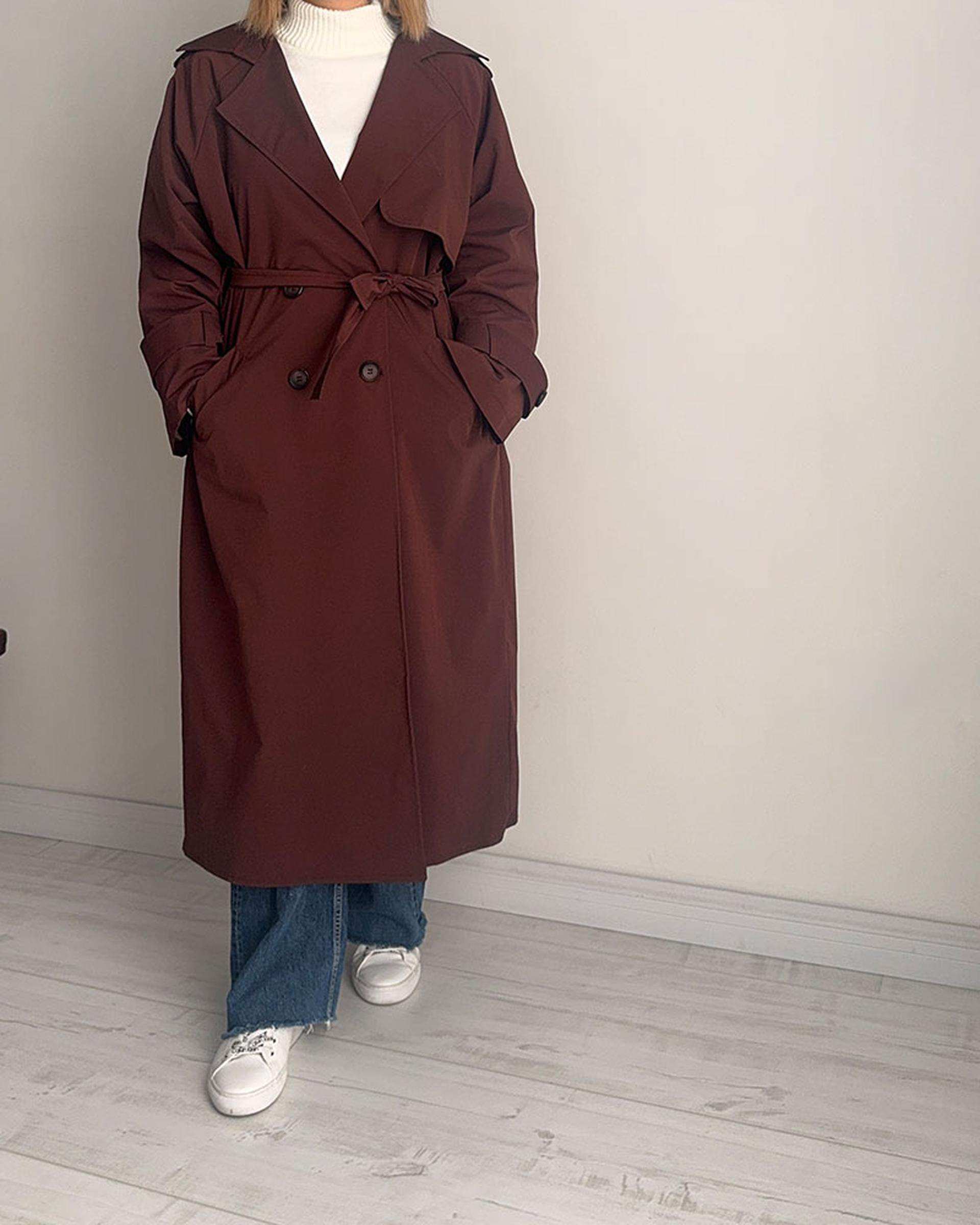 ترنچ کت زنانه بلند قهوه ای نگار ندایی Negar Nedaei مدل Drop