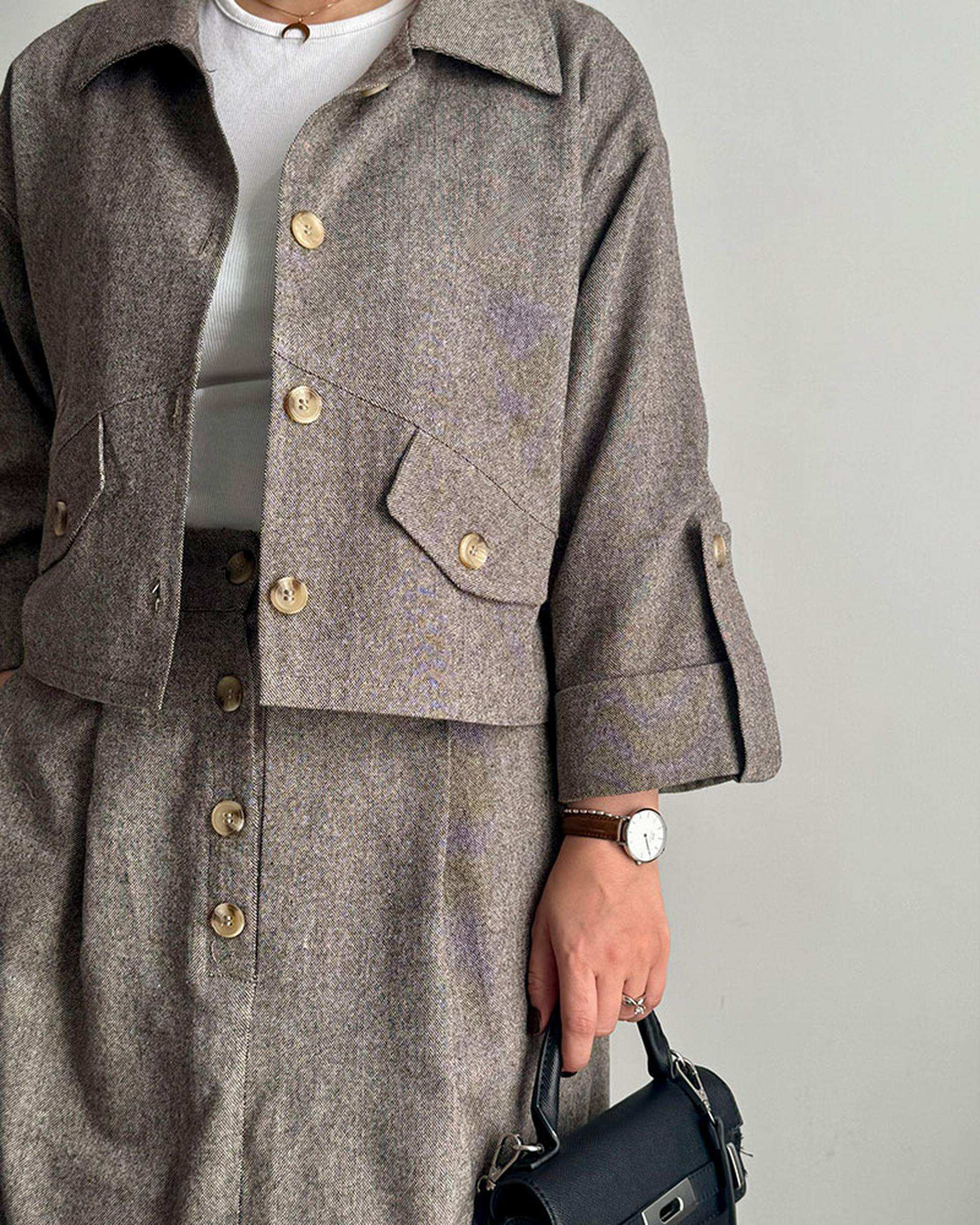 ست کت و دامن زنانه نسکافه ای گار ندایی Negar Nedaei مدل Tinto