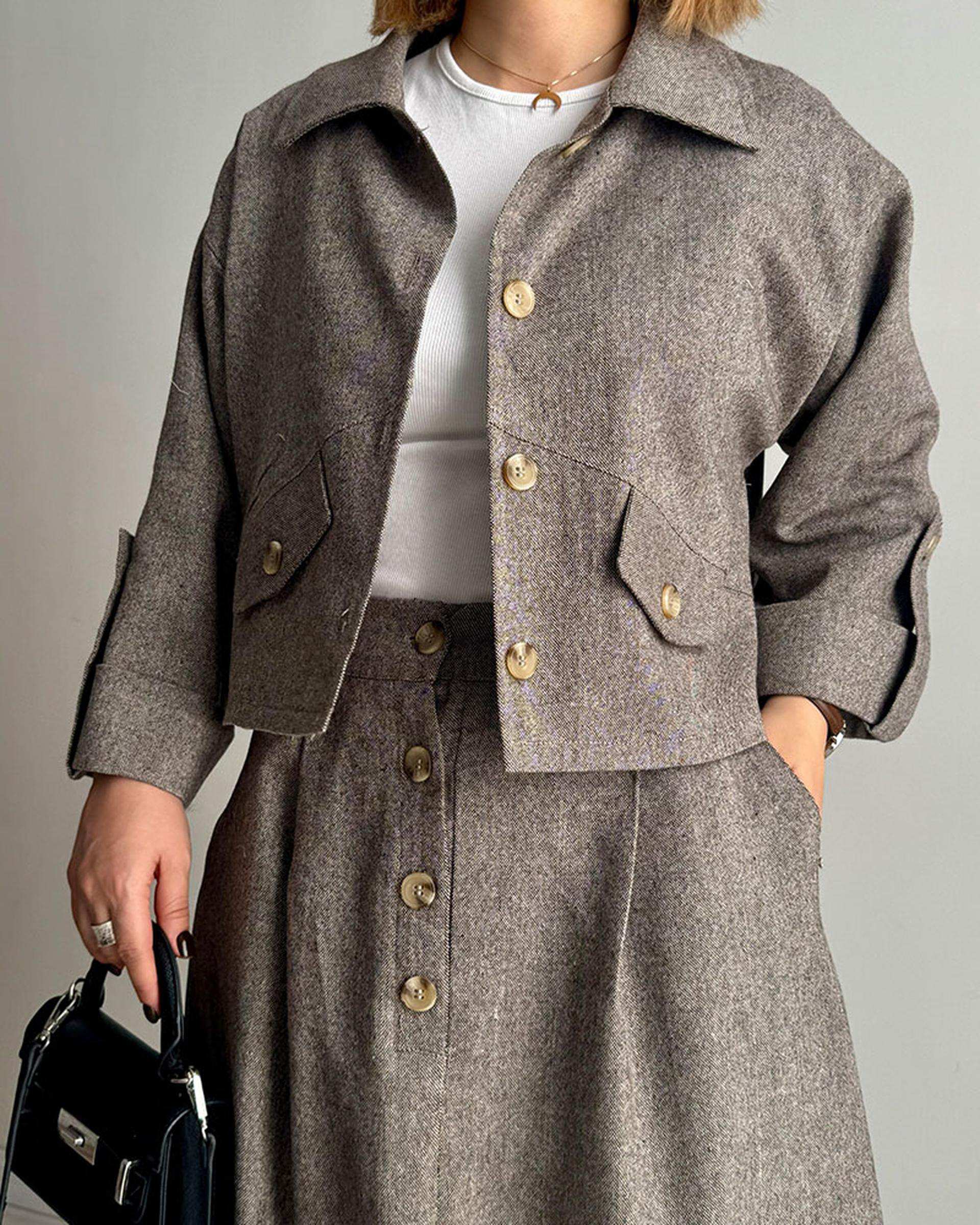 ست کت و دامن زنانه نسکافه ای گار ندایی Negar Nedaei مدل Tinto