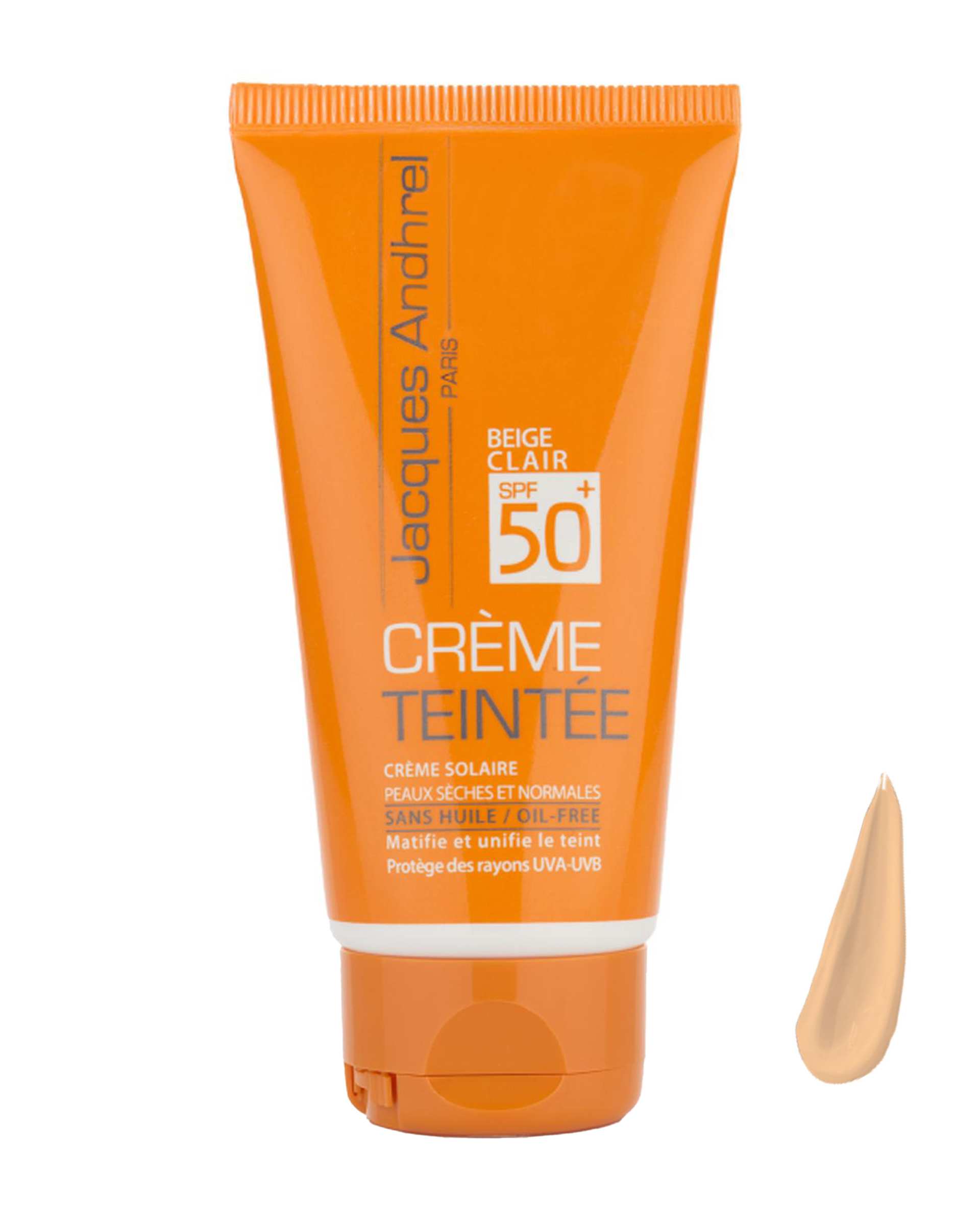 کرم ضد آفتاب رنگی +SPF50 ژاک آندرل پاریس Jacques Andhrel Paris مناسب پوست های خشک و معمولی رنگ بژ روشن 50ml