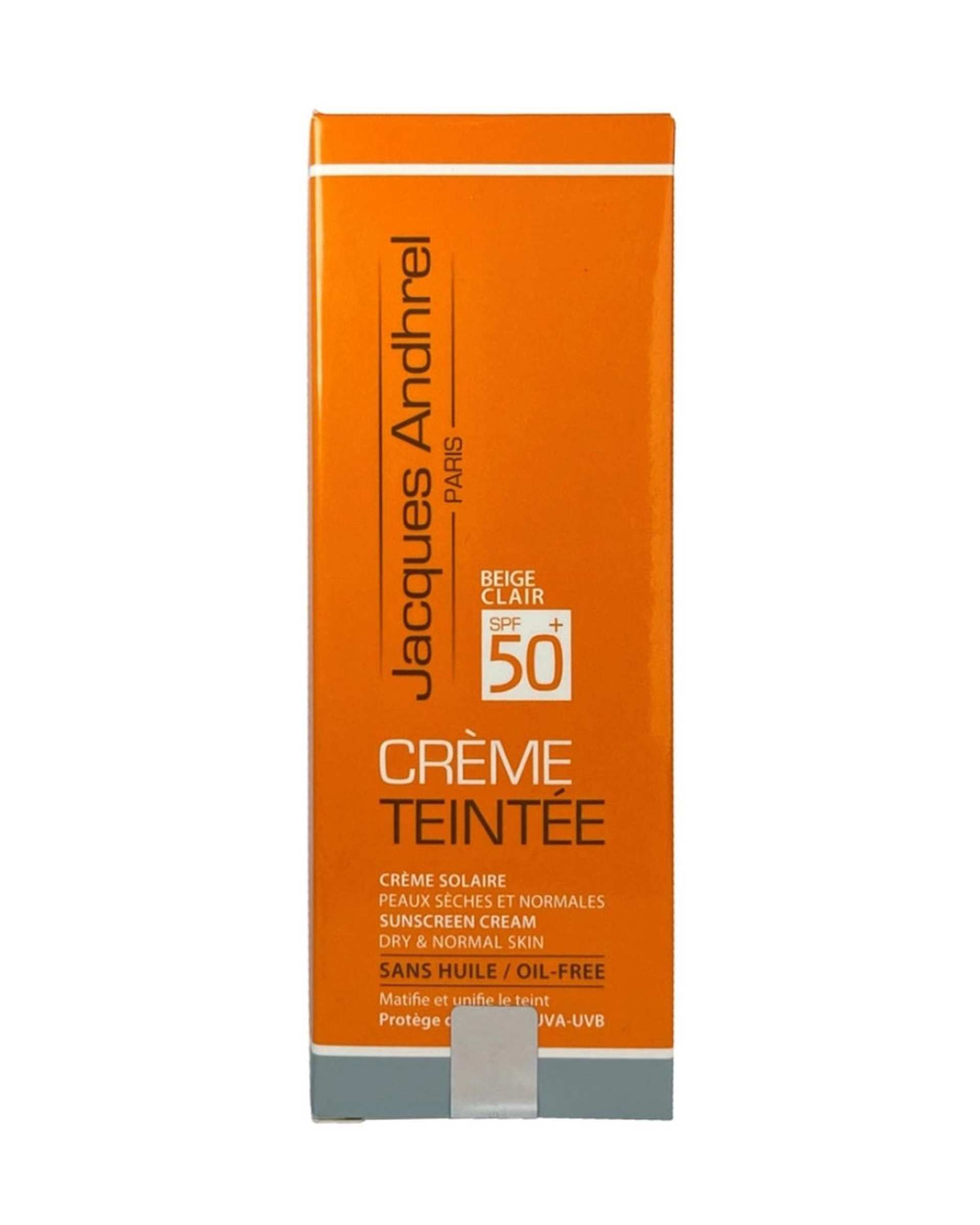 کرم ضد آفتاب رنگی +SPF50 ژاک آندرل پاریس Jacques Andhrel Paris مناسب پوست های خشک و معمولی رنگ بژ روشن 50ml