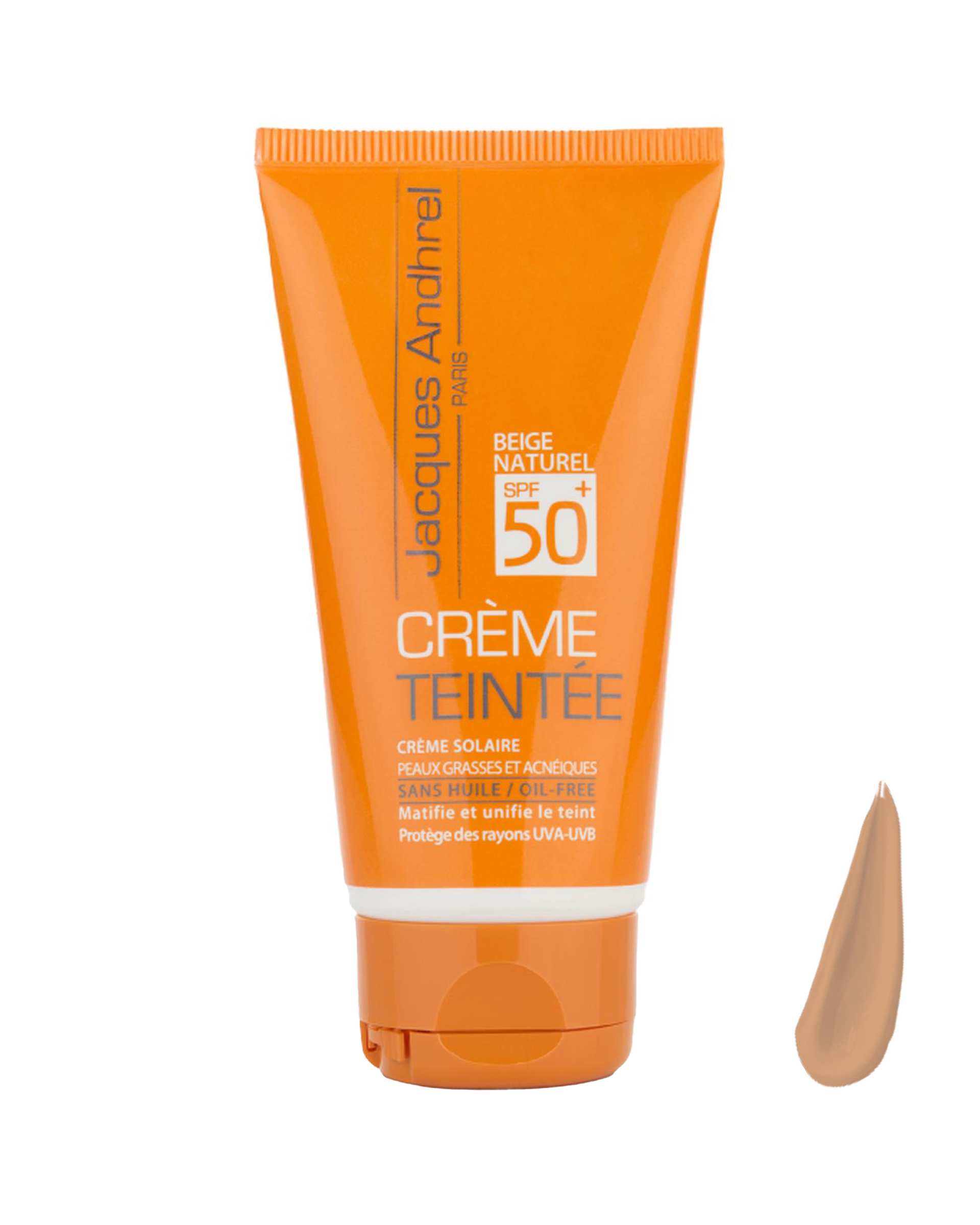 کرم ضد آفتاب رنگی +SPF50 ژاک آندرل پاریس Jacques Andhrel Paris مناسب پوست های چرب و مستعد آکنه رنگ بژ طبیعی 50ml