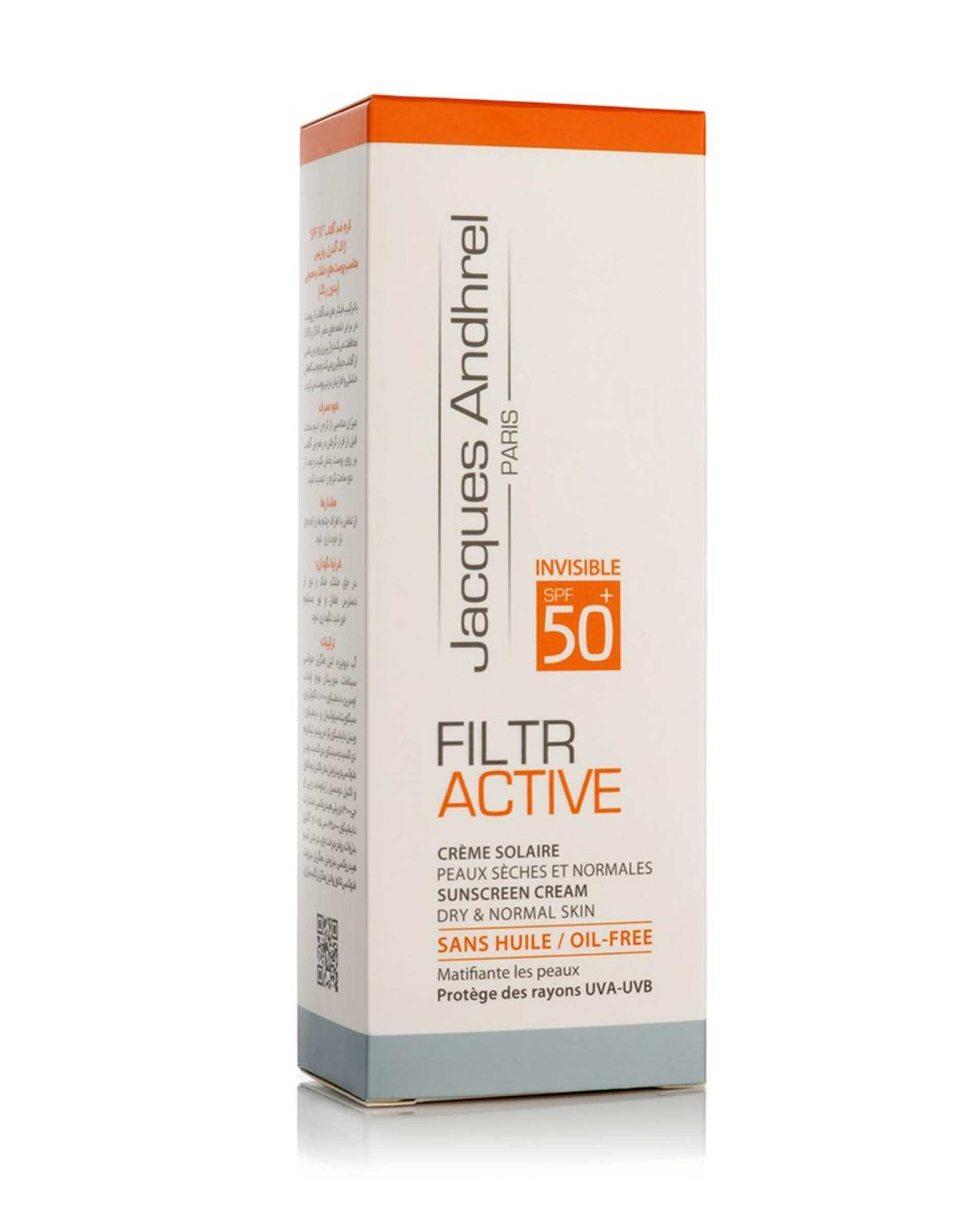 کرم ضد آفتاب بی رنگ +SPF50 ژاک آندرل پاریس Jacques Andhrel Paris مناسب پوست های چرب و مستعد آکنه 50ml