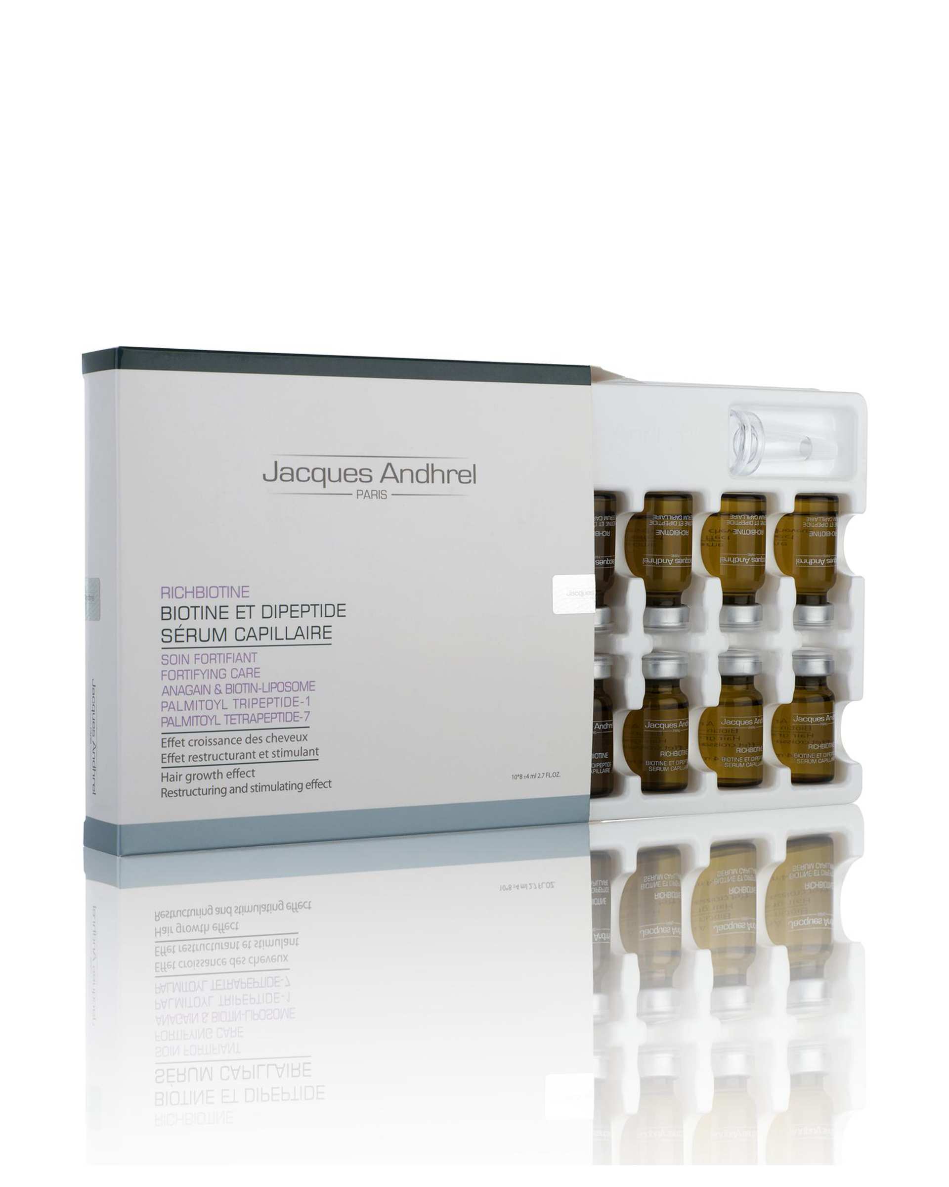 ویال ضد ریزش و تقویت کننده مو ژاک آندرل پاریس Jacques Andhrel Paris حاوی بیوتین و دی پپتید 10 ویال 8ml