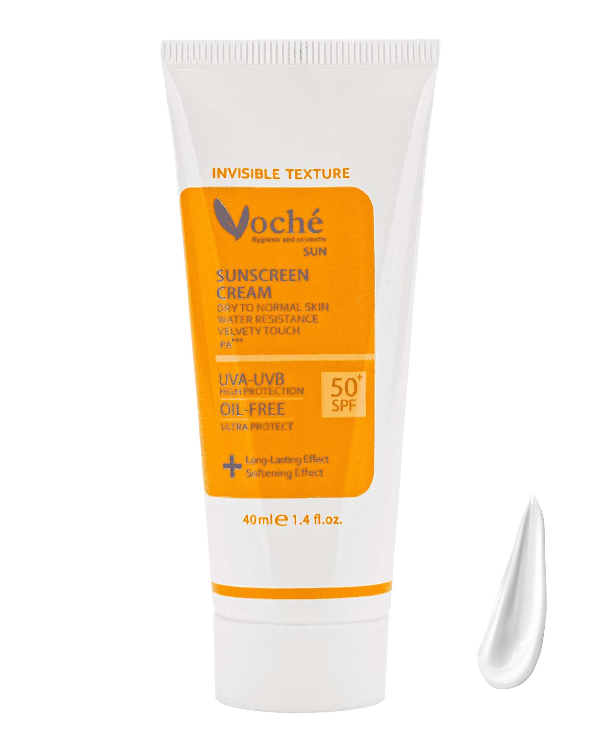 کرم ضد آفتاب بی رنگ SPF50 وچه Voche مناسب پوست های خشک و معمولی 40ml