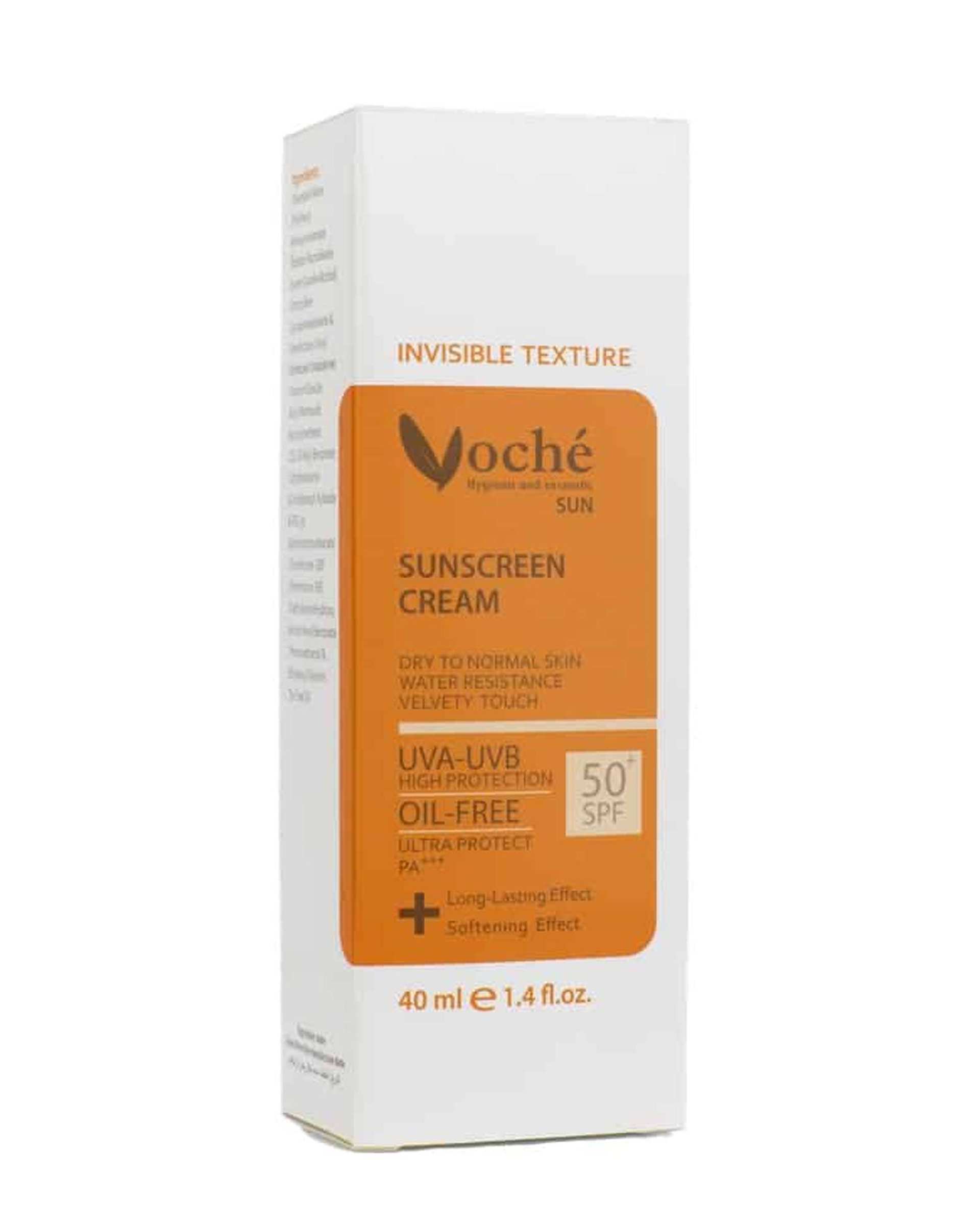 کرم ضد آفتاب بی رنگ SPF50 وچه Voche مناسب پوست های خشک و معمولی 40ml