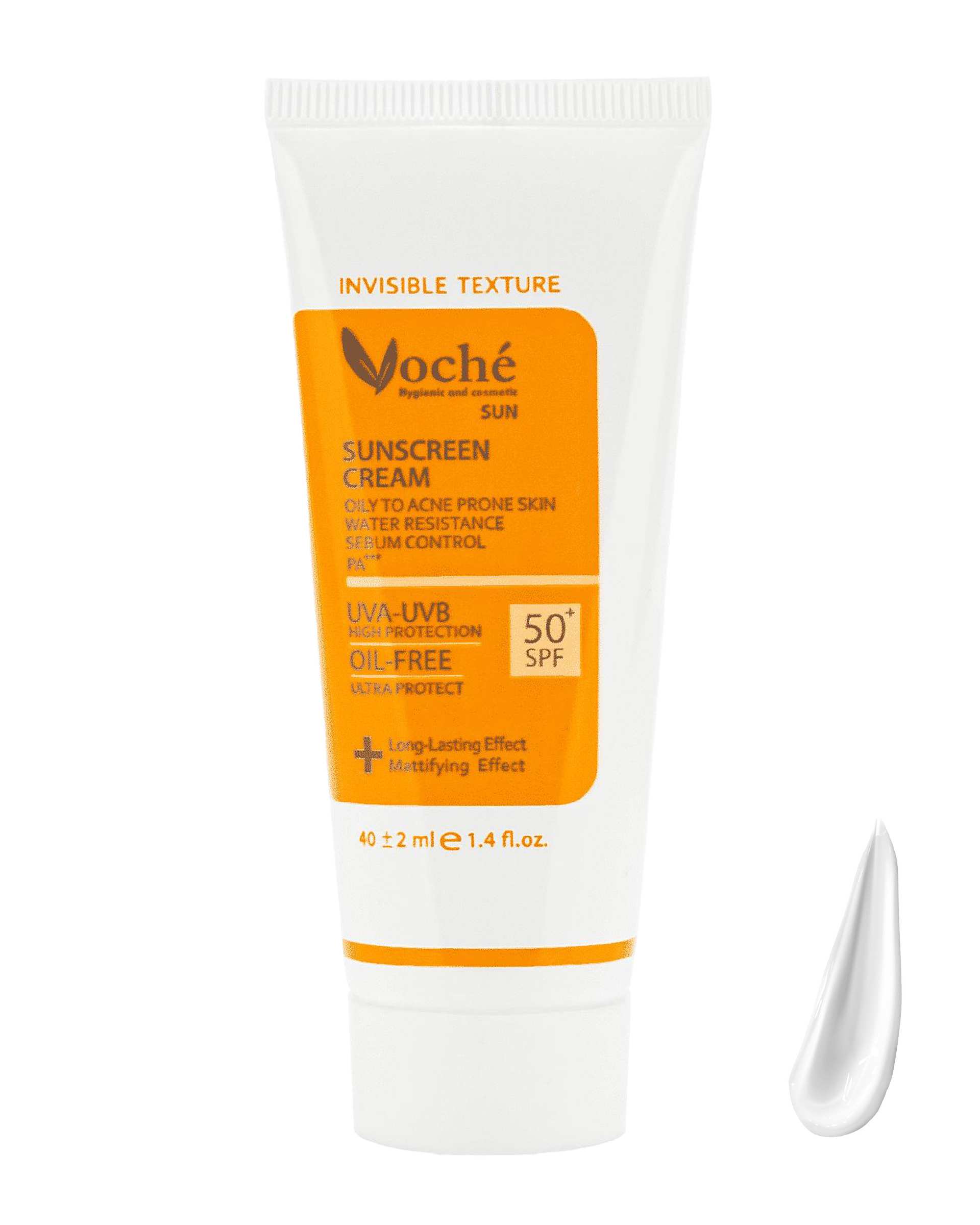 کرم ضدآفتاب بی رنگ SPF50 وچه Voche مناسب پوست های چرب و مستعد آکنه 40ml