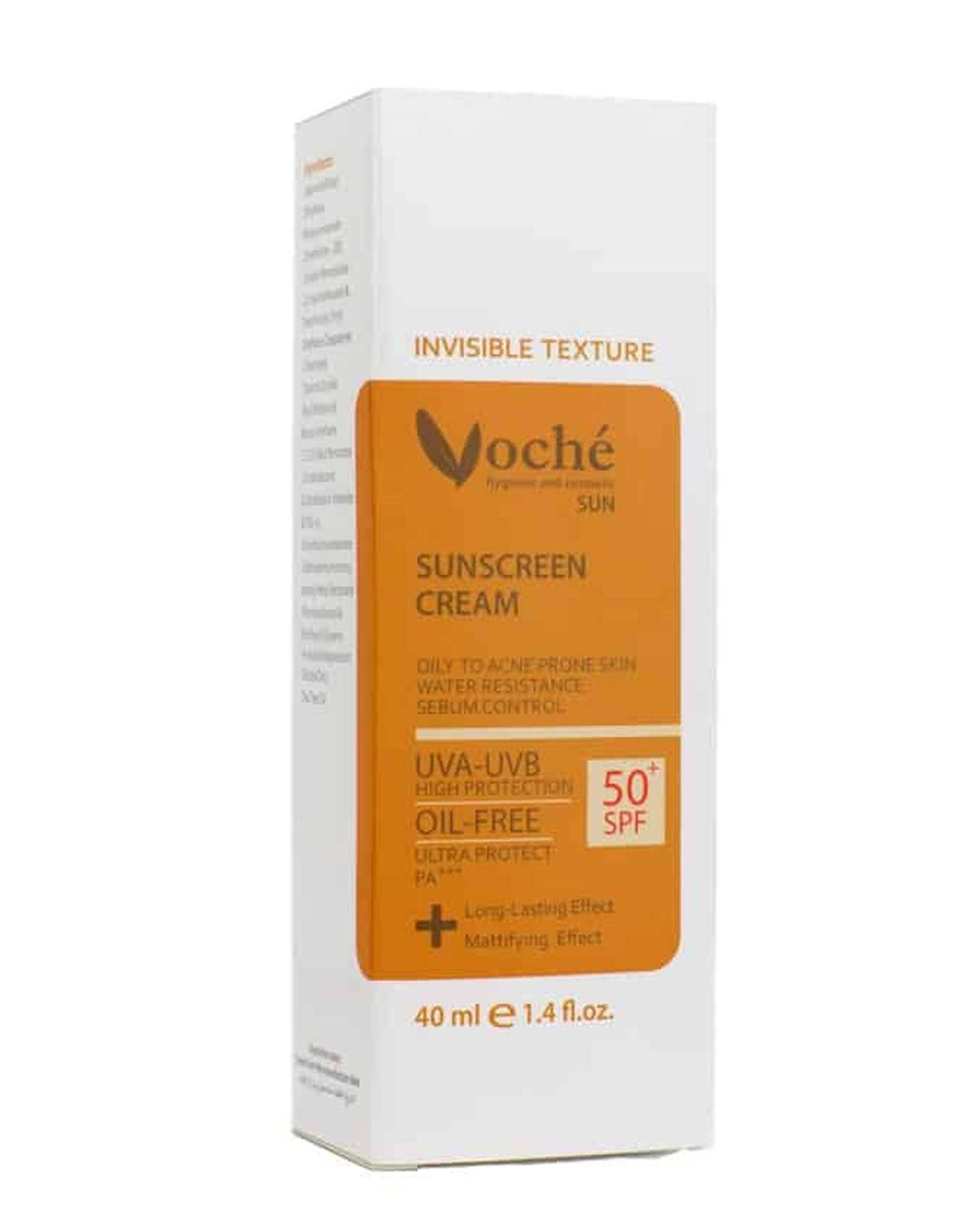 کرم ضدآفتاب بی رنگ SPF50 وچه Voche مناسب پوست های چرب و مستعد آکنه 40ml