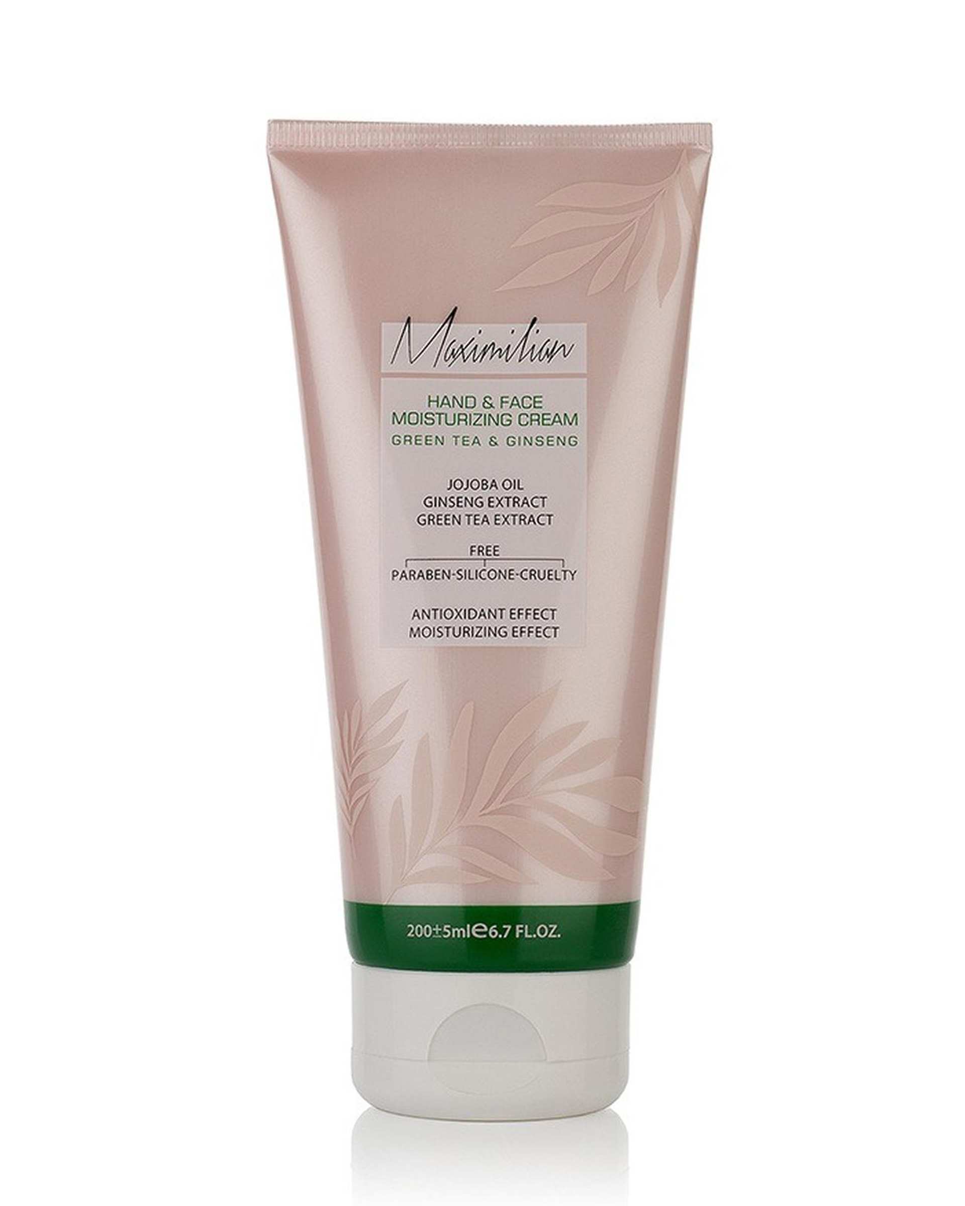 کرم مرطوب کننده دست و صورت ماکسیمیلیان Maximilian مناسب انواع پوست حاوی چای سبز و جینسینگ 200ml