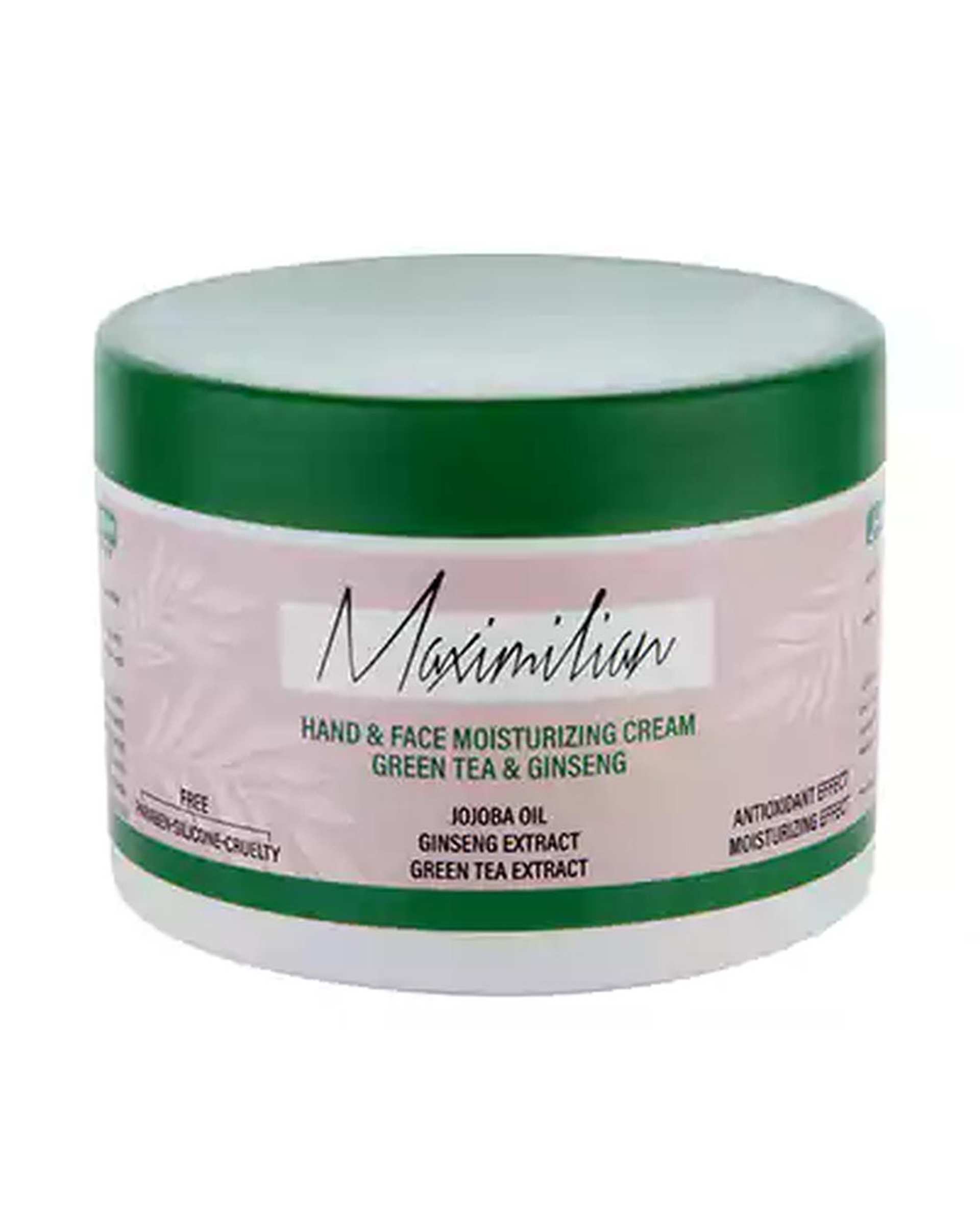 کرم مرطوب کننده دست و صورت ماکسیمیلیان Maximilian مناسب انواع پوست حاوی چای سبز و جینسینگ 200ml
