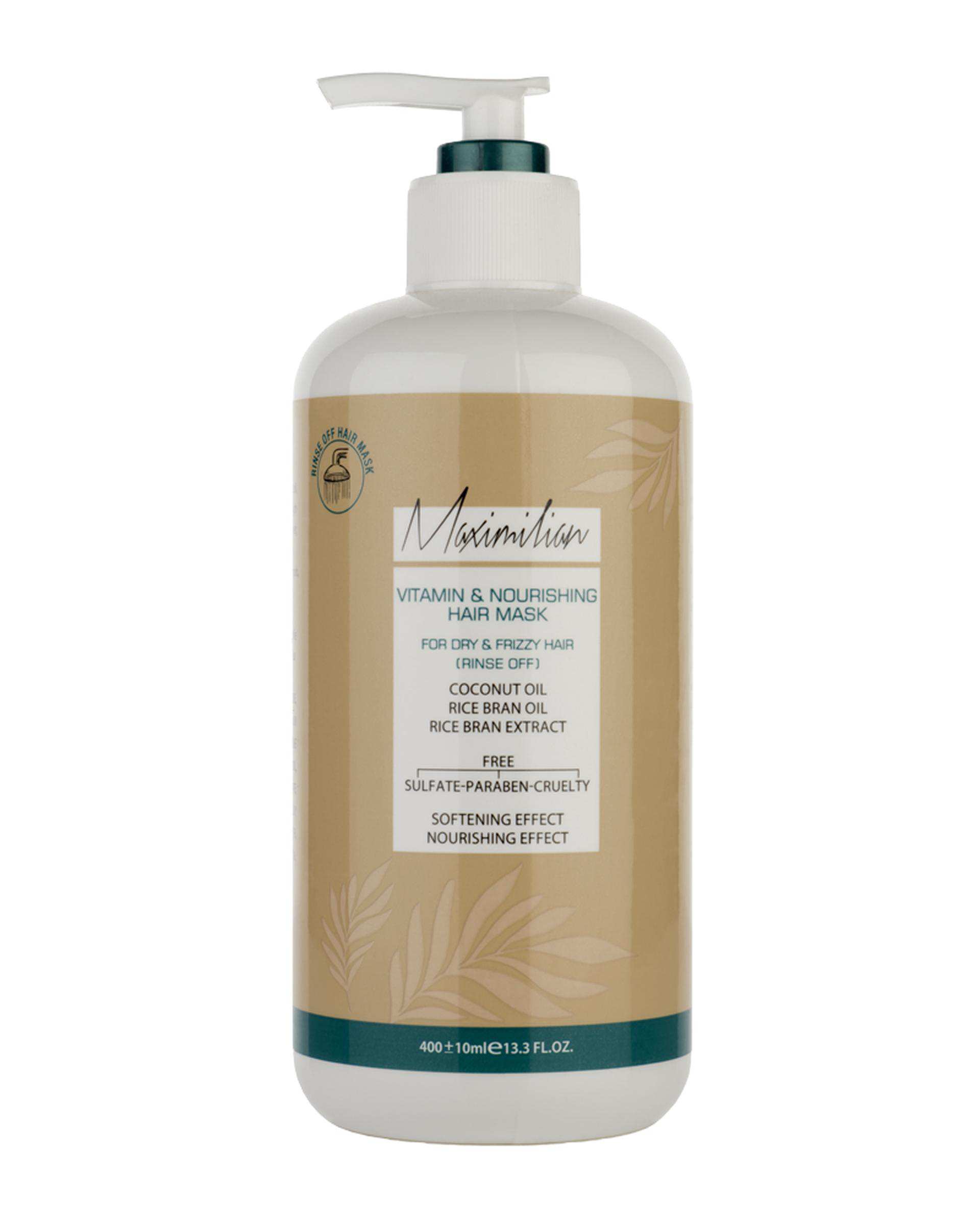 ماسک موی مغذی و ویتامینه فاقد سولفات با آبکشی ماکسیمیلیان Maximilian حجم 400ml