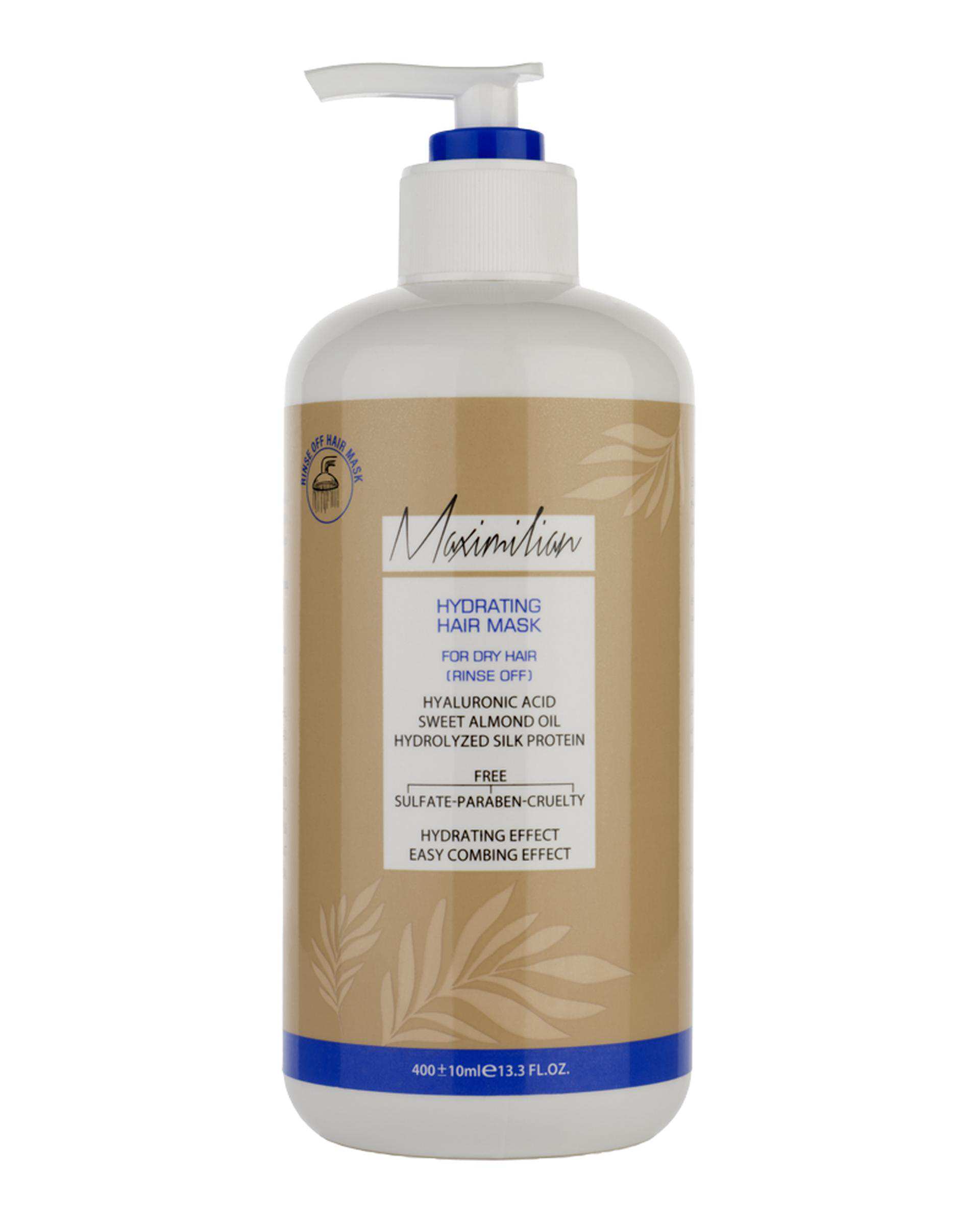 ماسک مو آبرسان فاقد سولفات با آبکشی ماکسیمیلیان Maximilian حاوی هیالورونیک اسید حجم 400ml