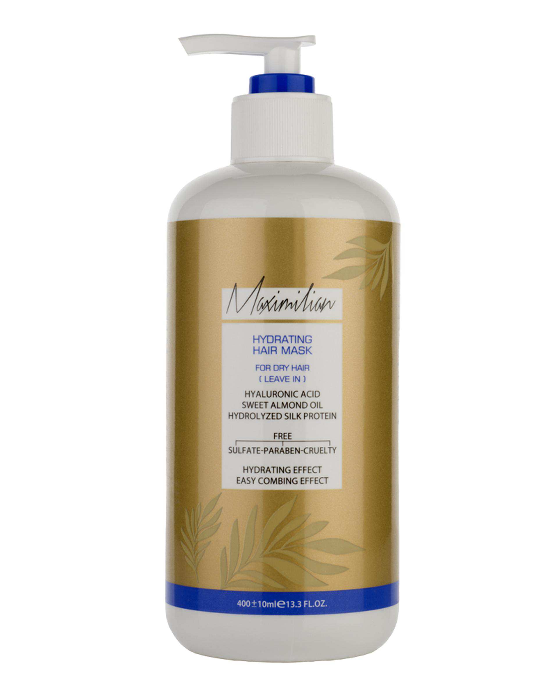 ماسک مو آبرسان فاقد سولفات بدون آبکشی ماکسیمیلیان Maximilian حاوی هیالورنیک اسید حجم 400ml