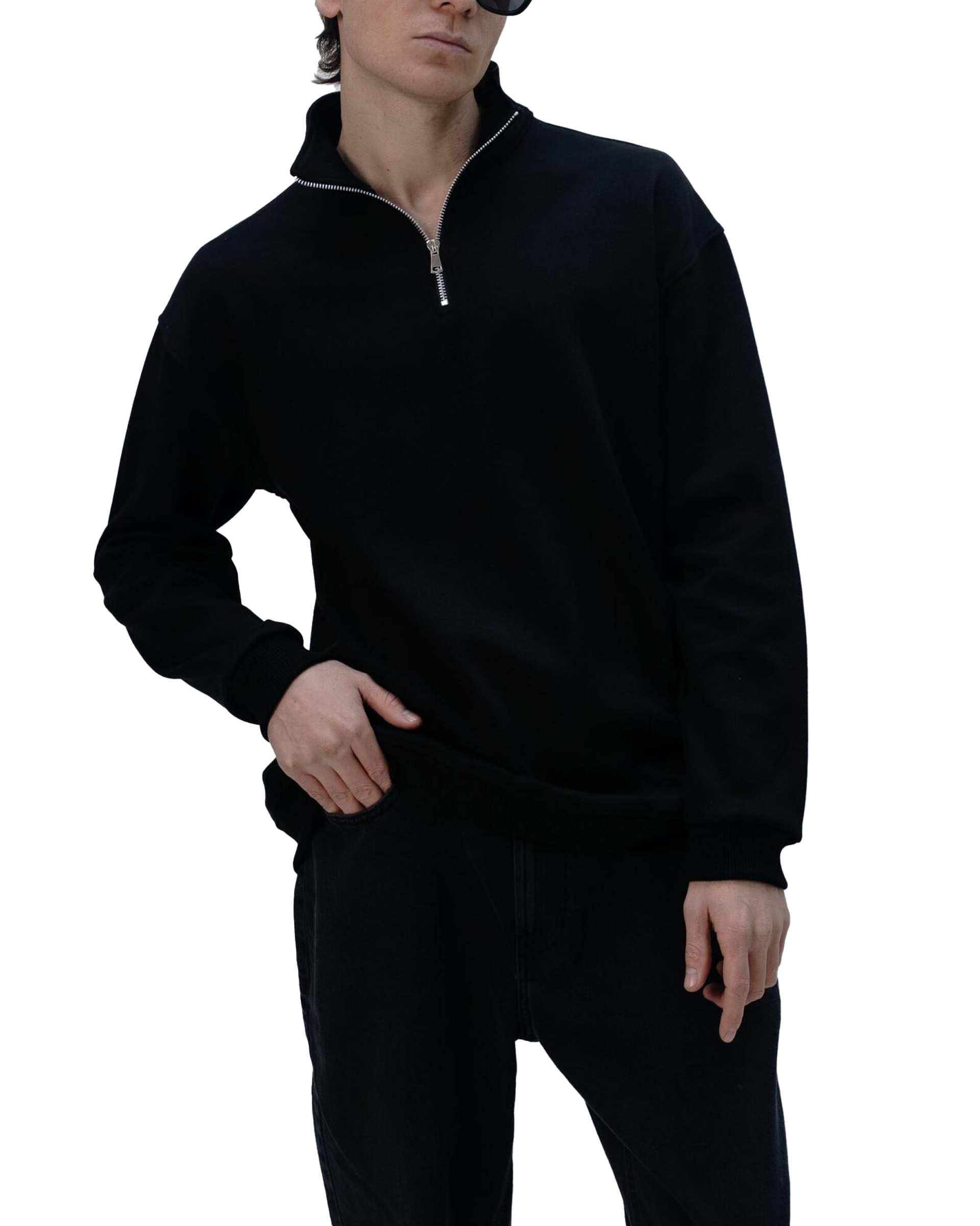 سویشرت مردانه نیم زیپ مشکی نفیر ور Nafir Wear کد 52010