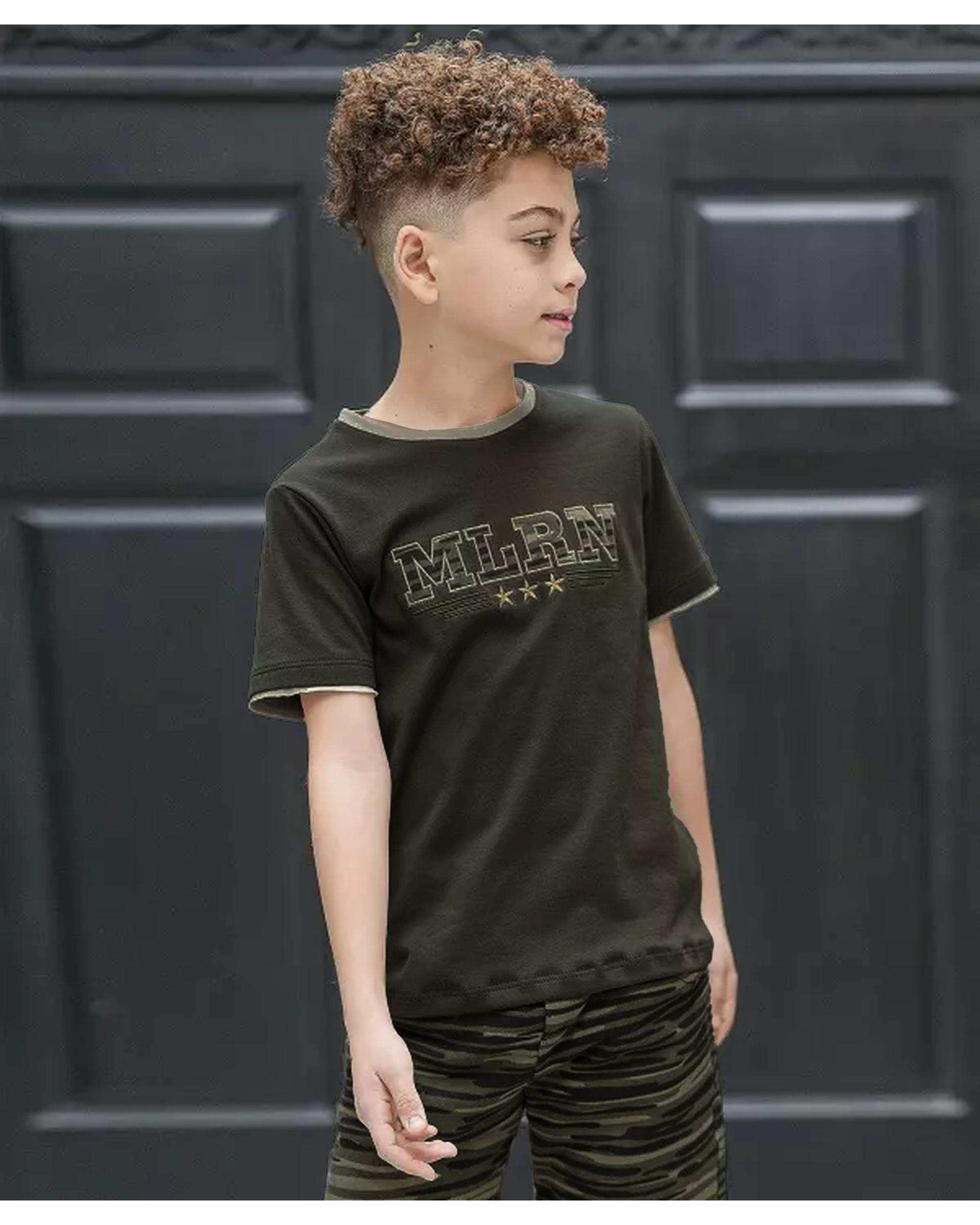 ست تی شرت و شلوارک پسرانه سبز تیره ملورینا Melorina کد 8208