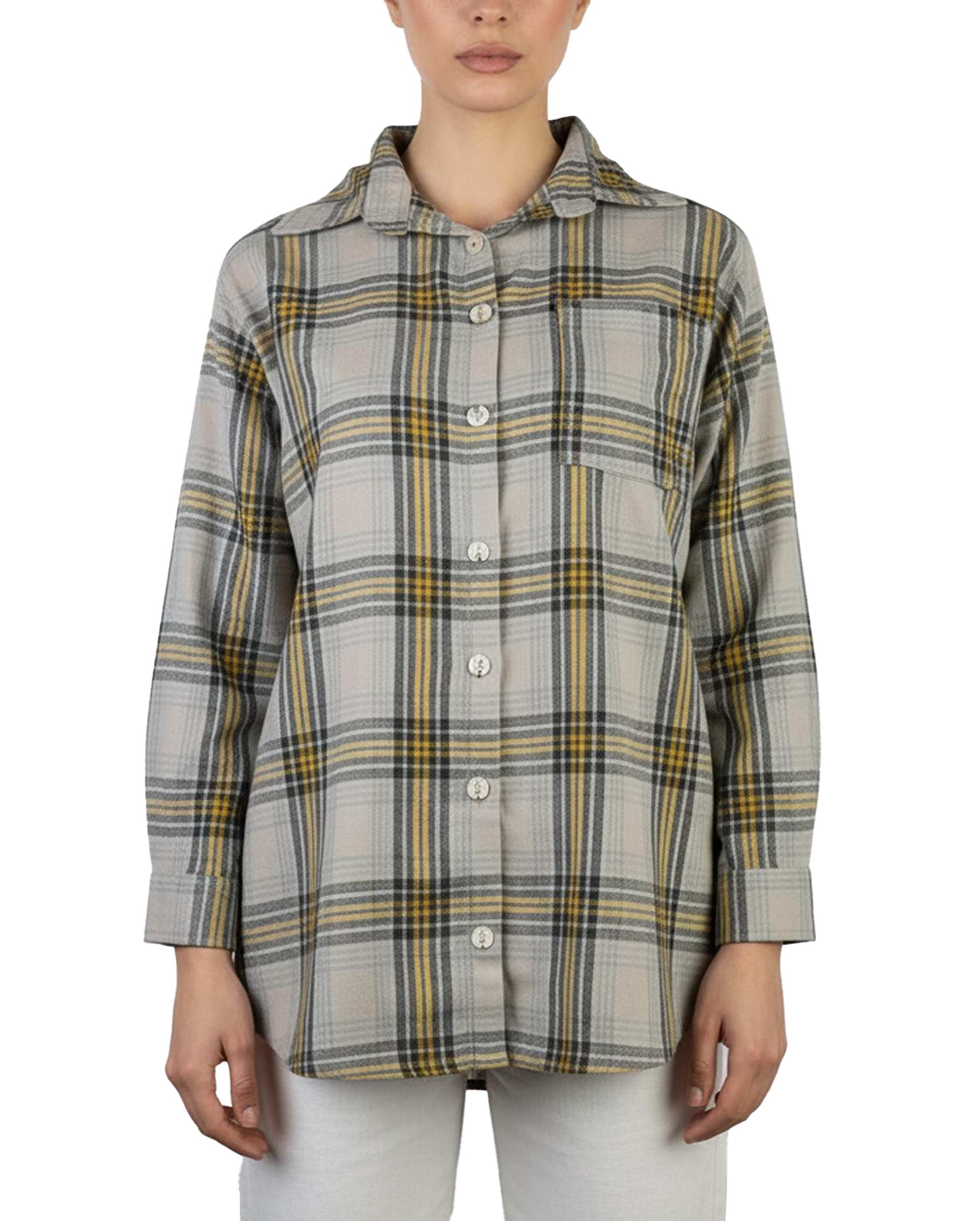 شومیز زنانه کشمیر چهارخانه سفید مشکی کد 341