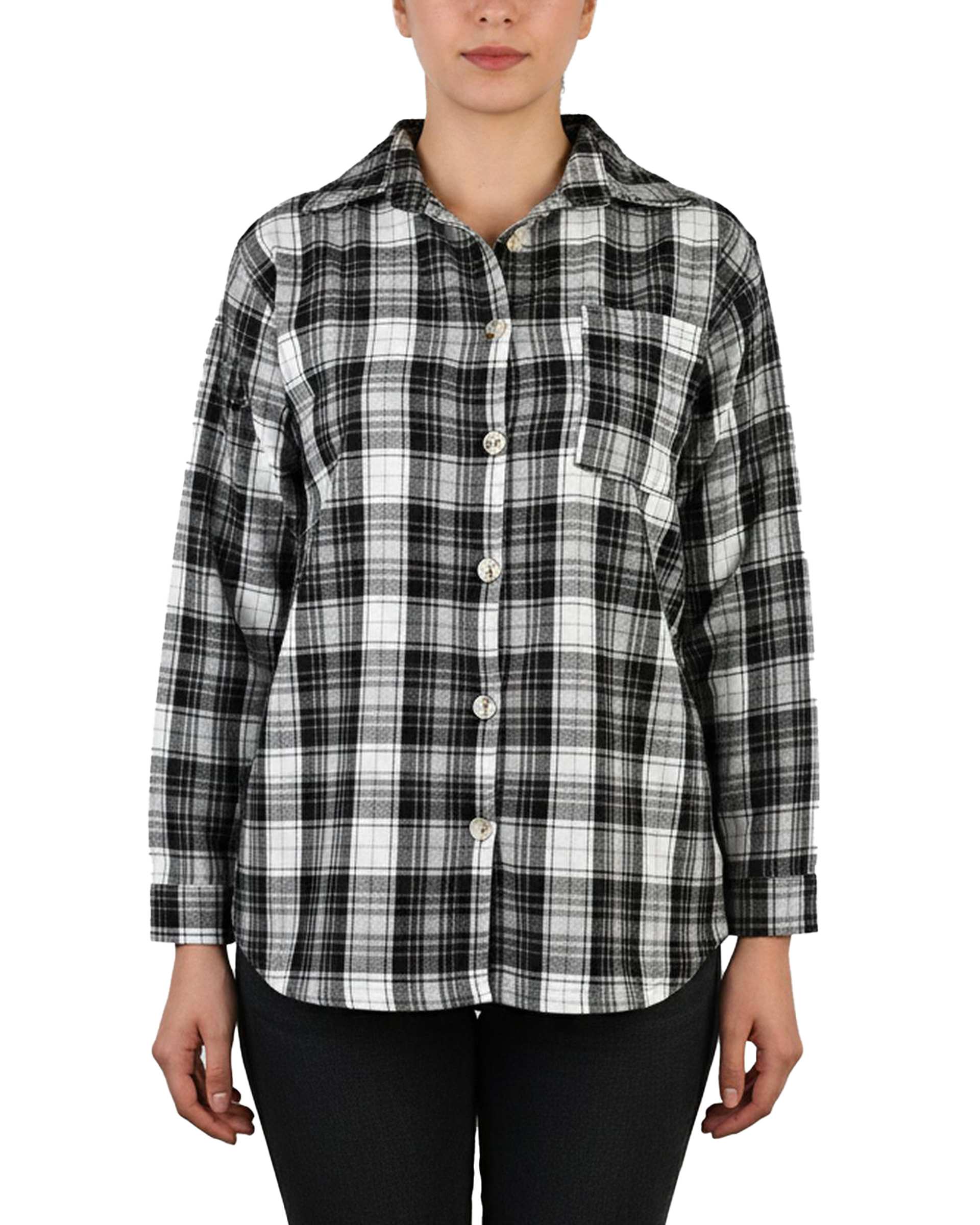 شومیز زنانه کشمیر چهارخانه طوسی مشکی کد 340