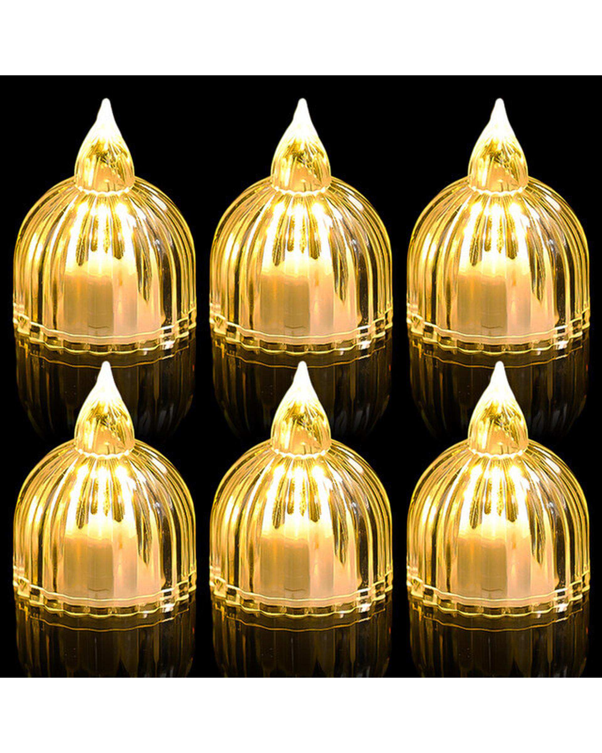 شمع ال ای دی مدل کریستالی شفاف طرح SUN مجموعه 6 عددی