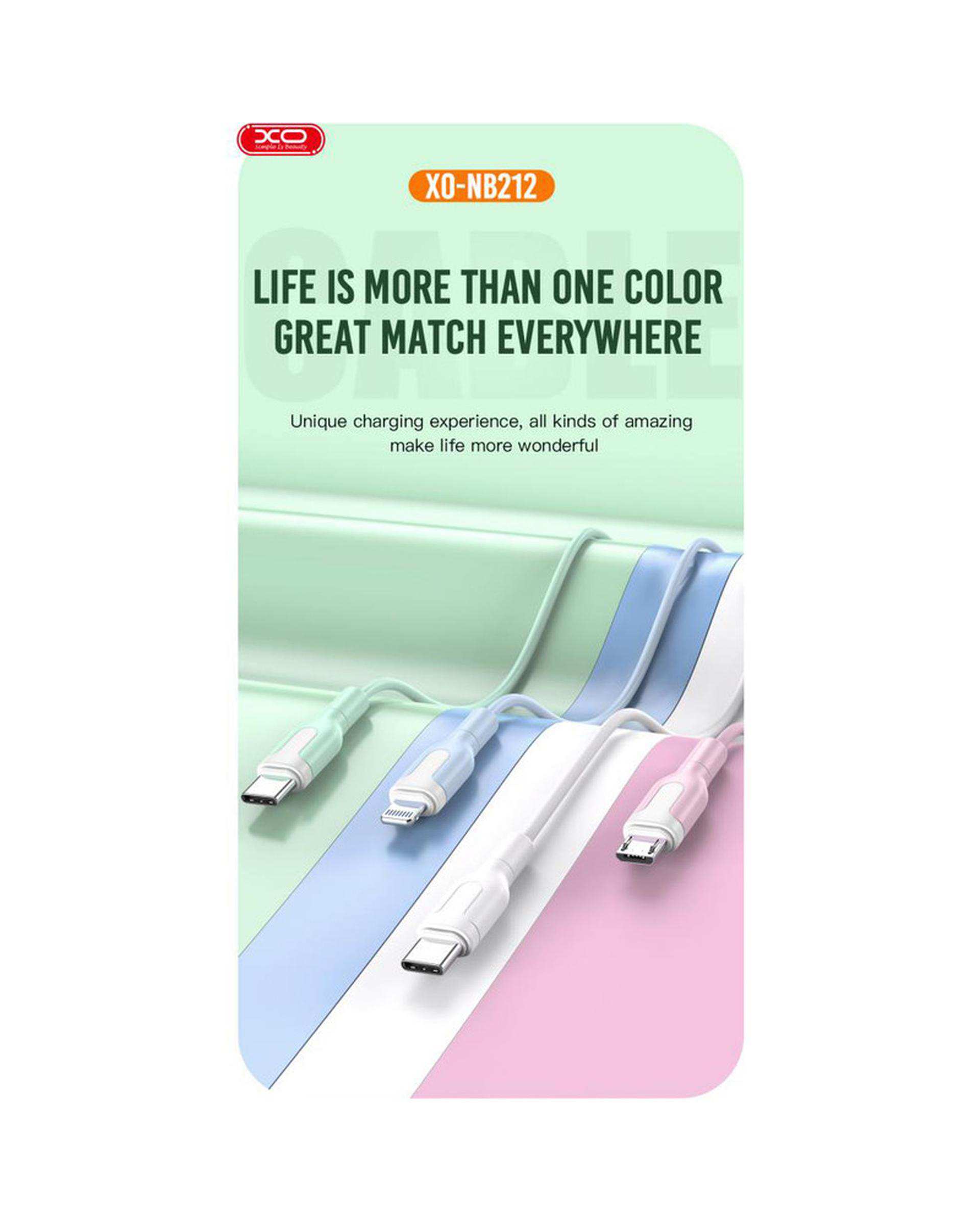 کابل تبدیل USB به usb-c آبی روشن ایکس او XO مدل NB212 طول 1 متر