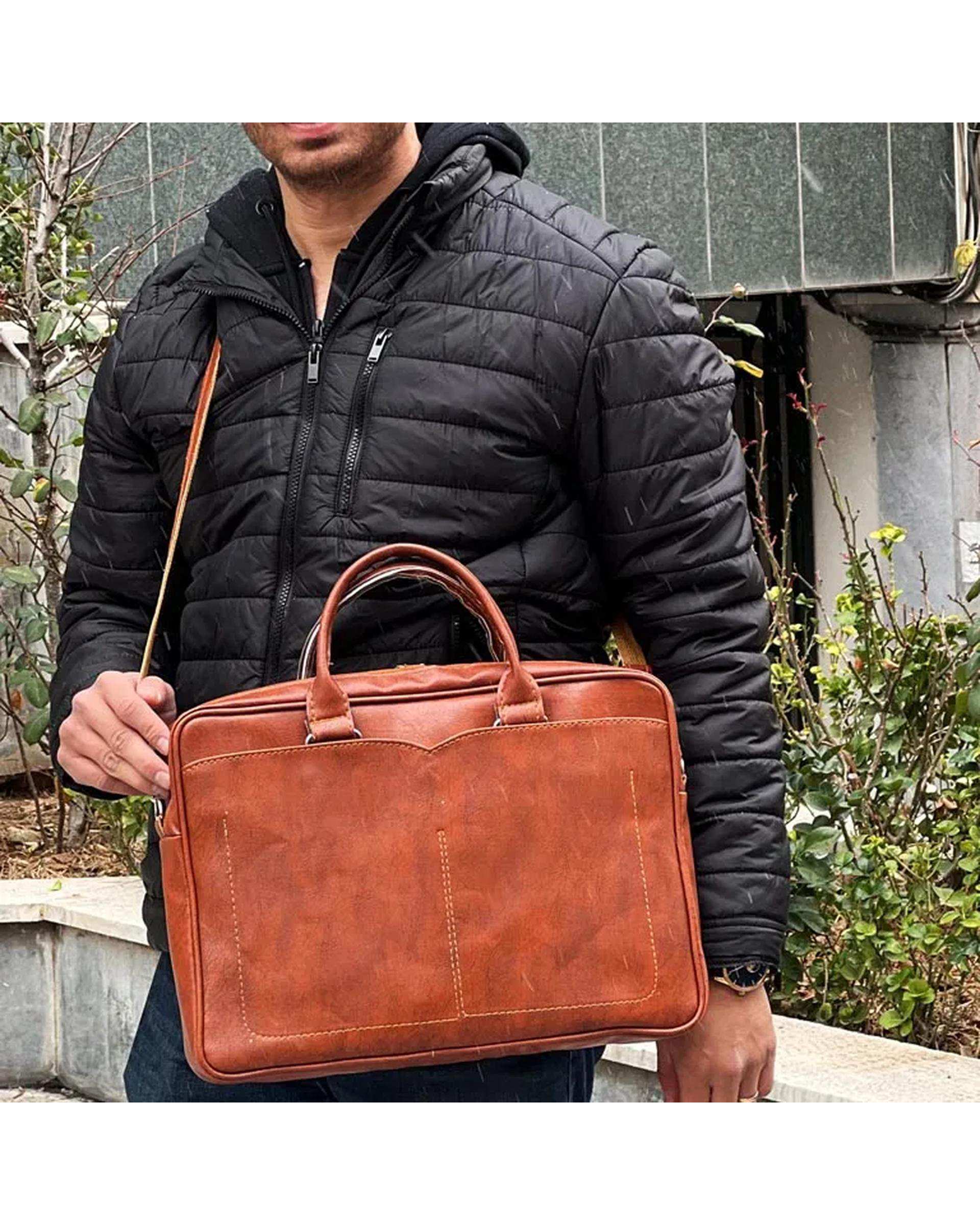 کیف اداری مردانه عسلی مدل MT004