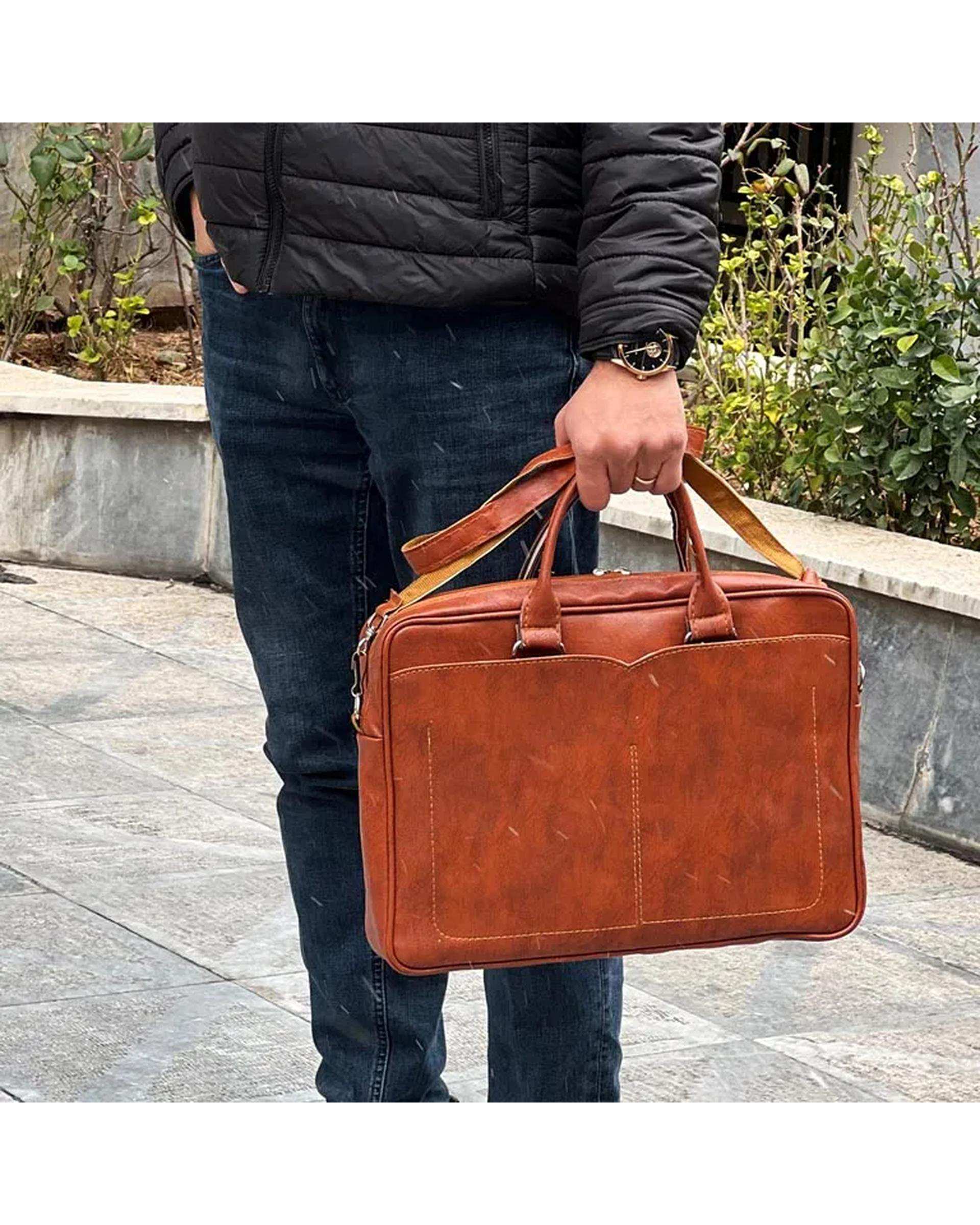 کیف اداری مردانه عسلی مدل MT004