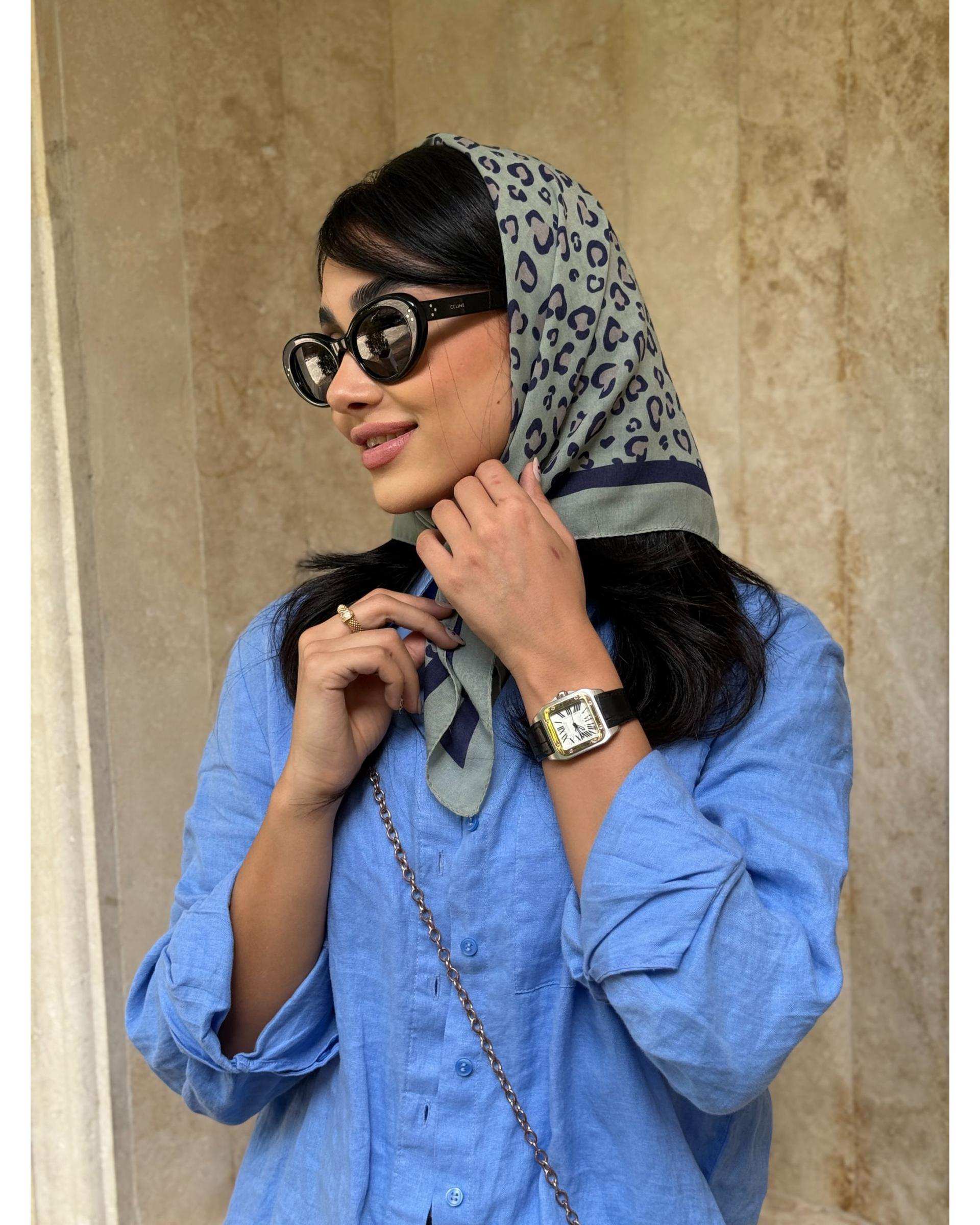 مینی اسکارف زنانه نخی سبز سرمه ای جی دو GIDO کد 01887