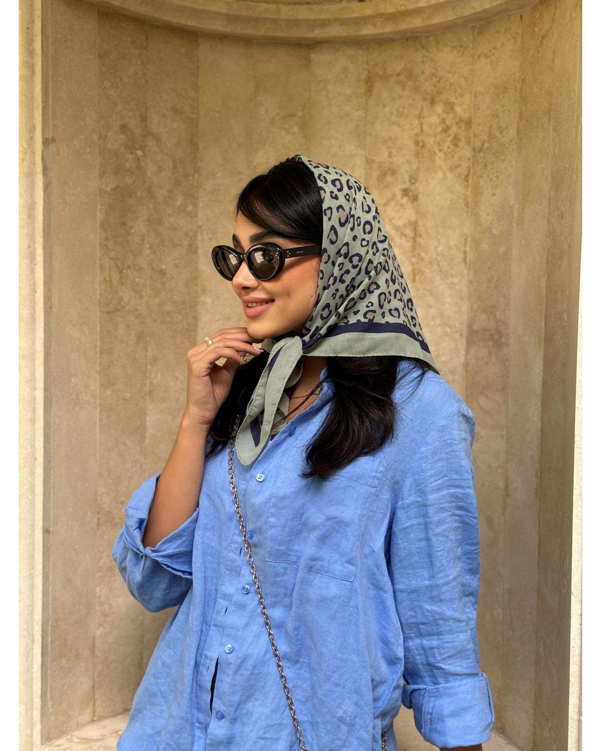 مینی اسکارف زنانه نخی سبز سرمه ای جی دو GIDO کد 01887