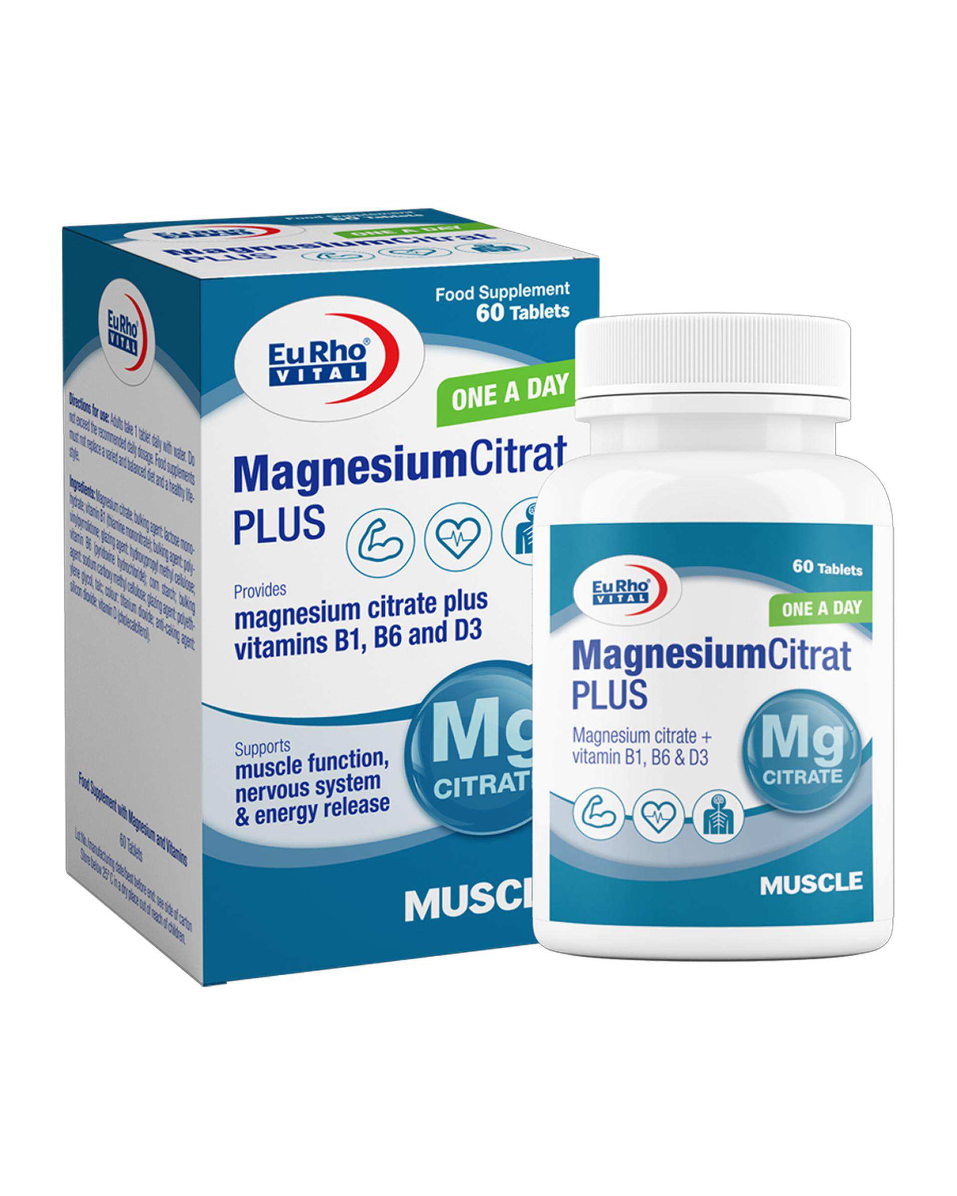 قرص منیزیم سیترات پلاس یوروویتال بسته 60 عددی