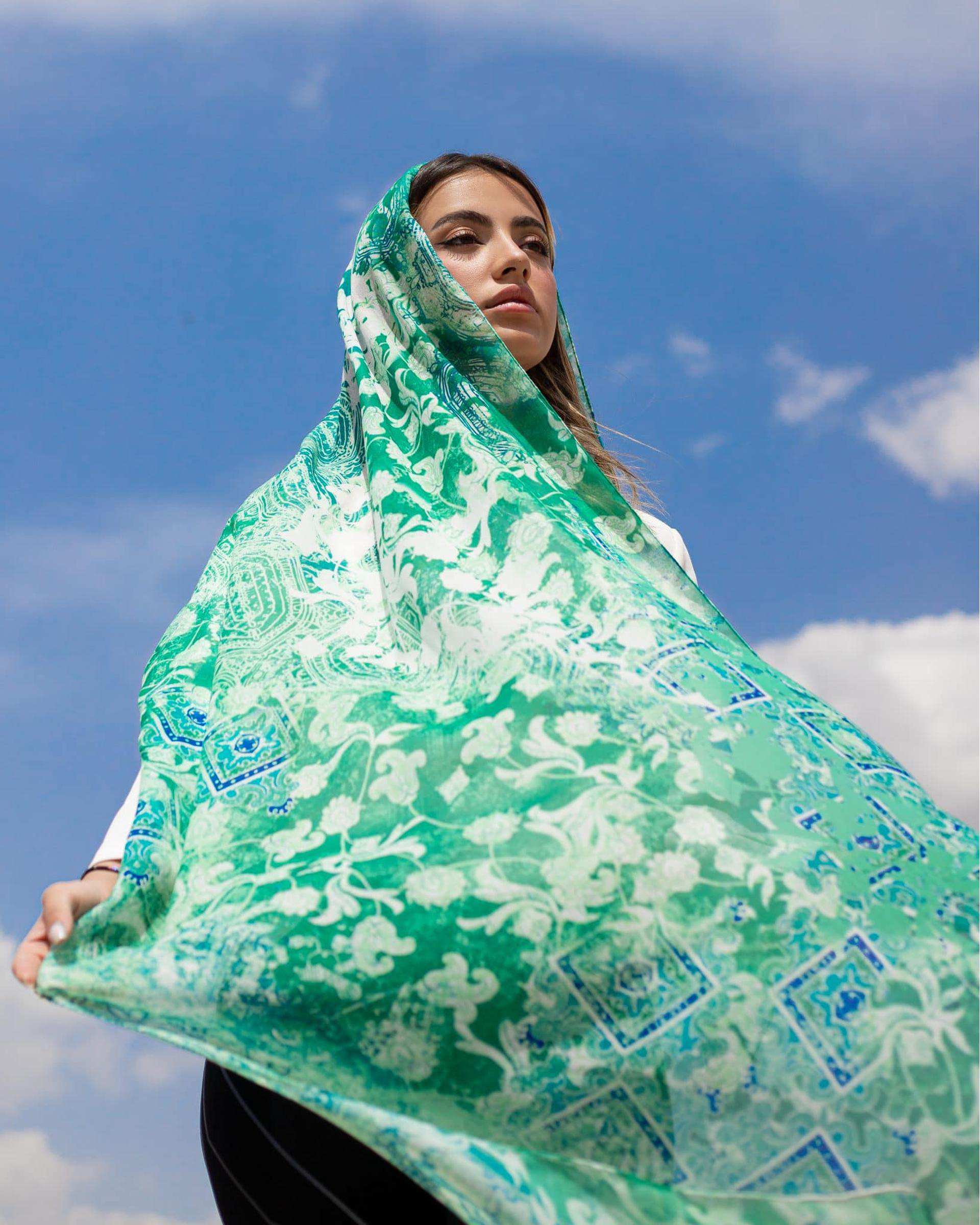 شال زنانه نخی سبز جی دو GIDO کد 640