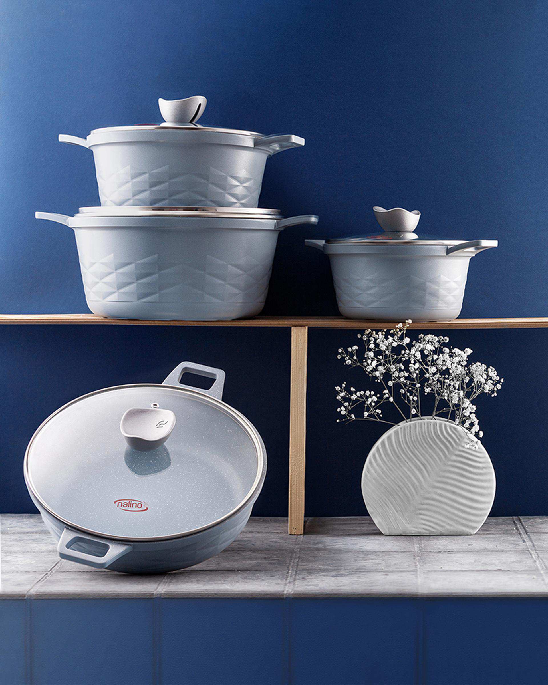 سرویس قابلمه 8 پارچه گرانیت طوسی نالینو Nalino مدل Elita