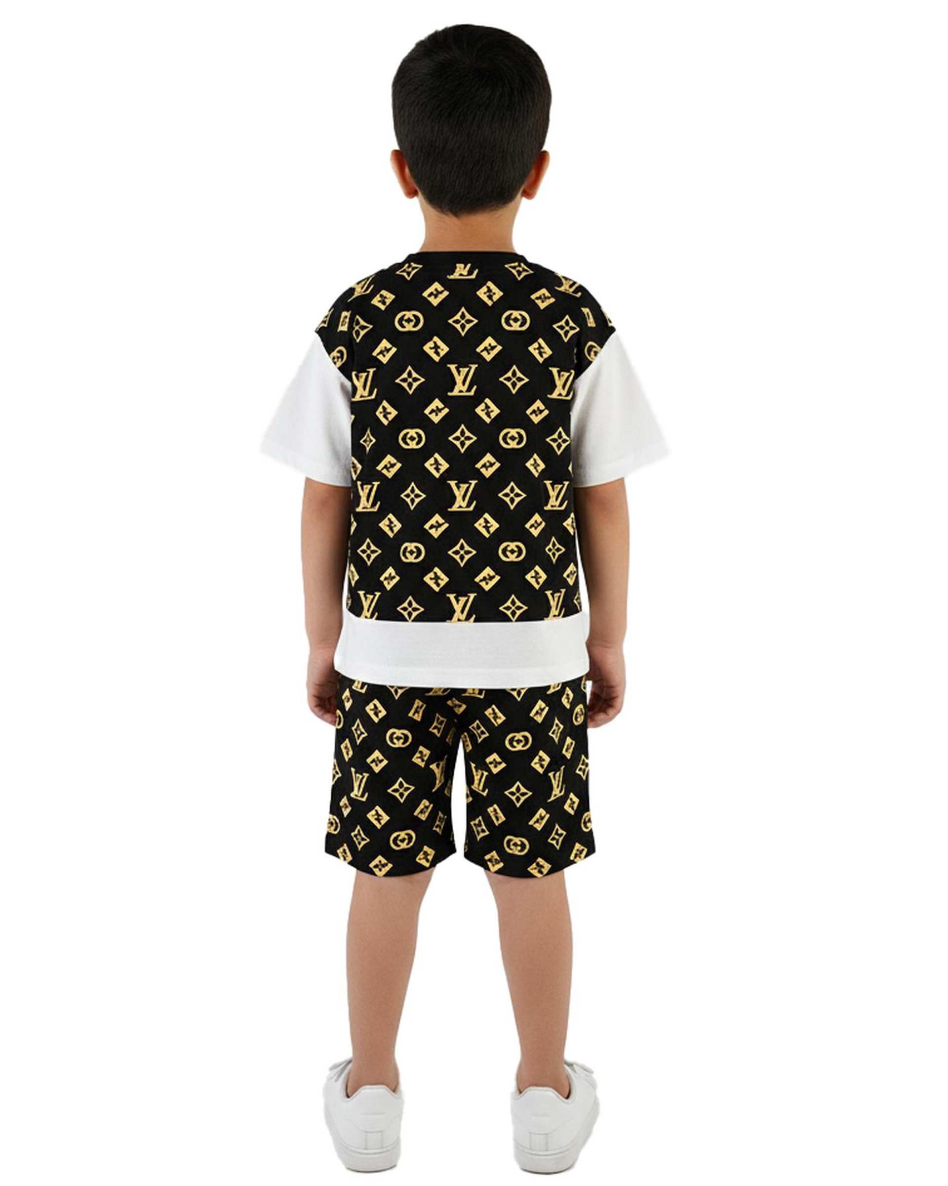 ست تی شرت و شلوارک پسرانه مشکی سارالی کیدز مدل Appl smile