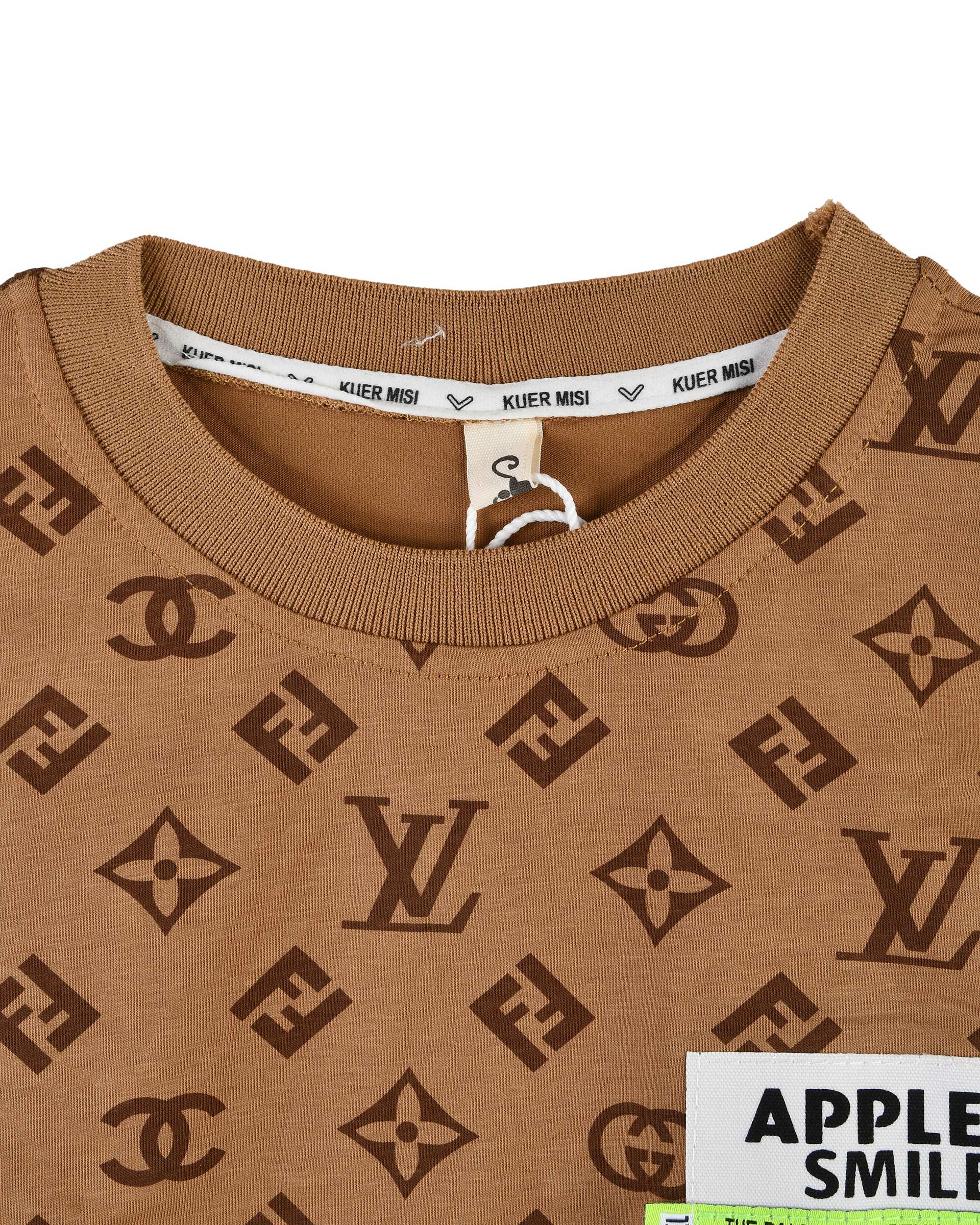 ست تی شرت و شلوارک پسرانه قهوه ای سارالی کیدز مدل Appl smile