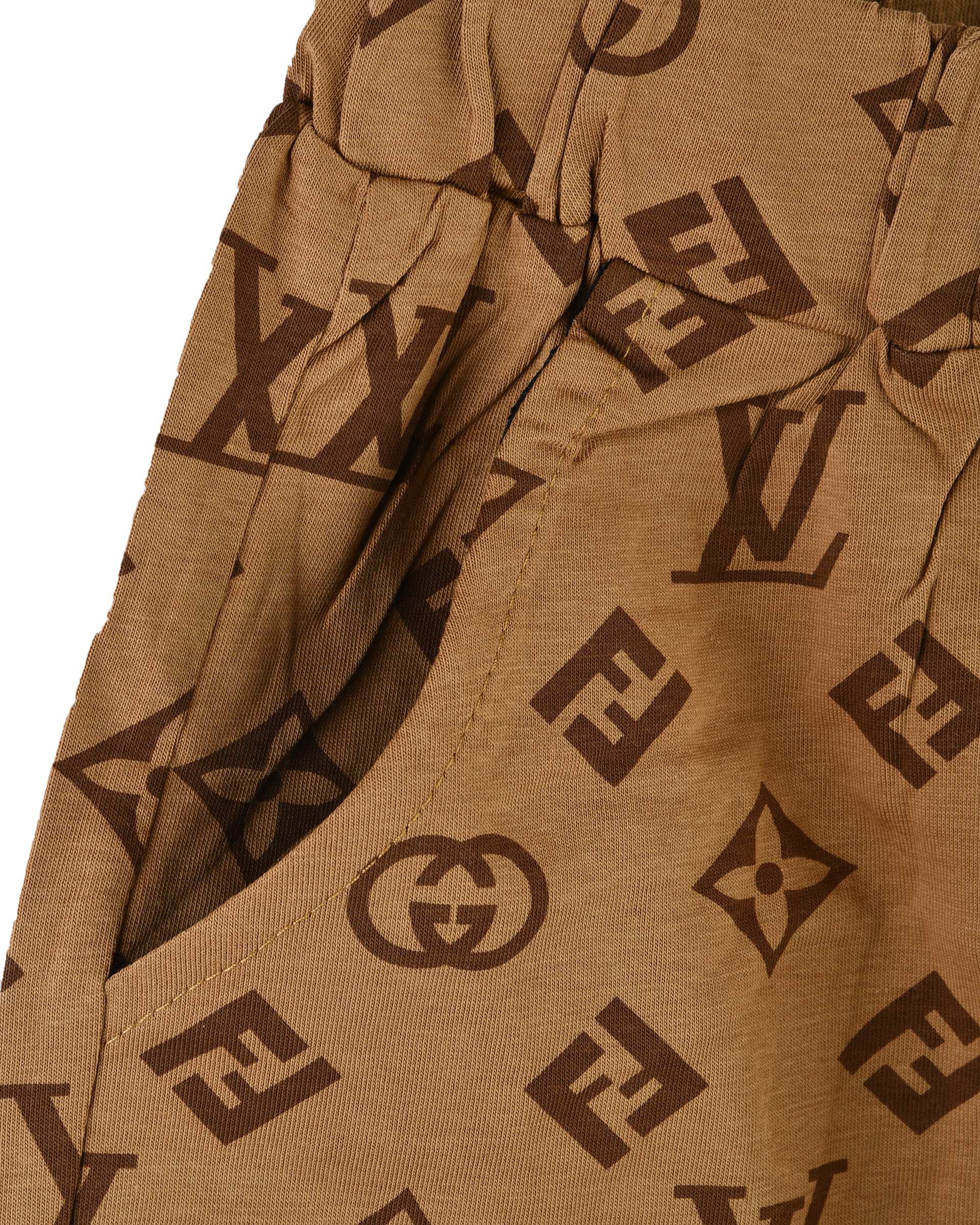 ست تی شرت و شلوارک پسرانه قهوه ای سارالی کیدز مدل Appl smile