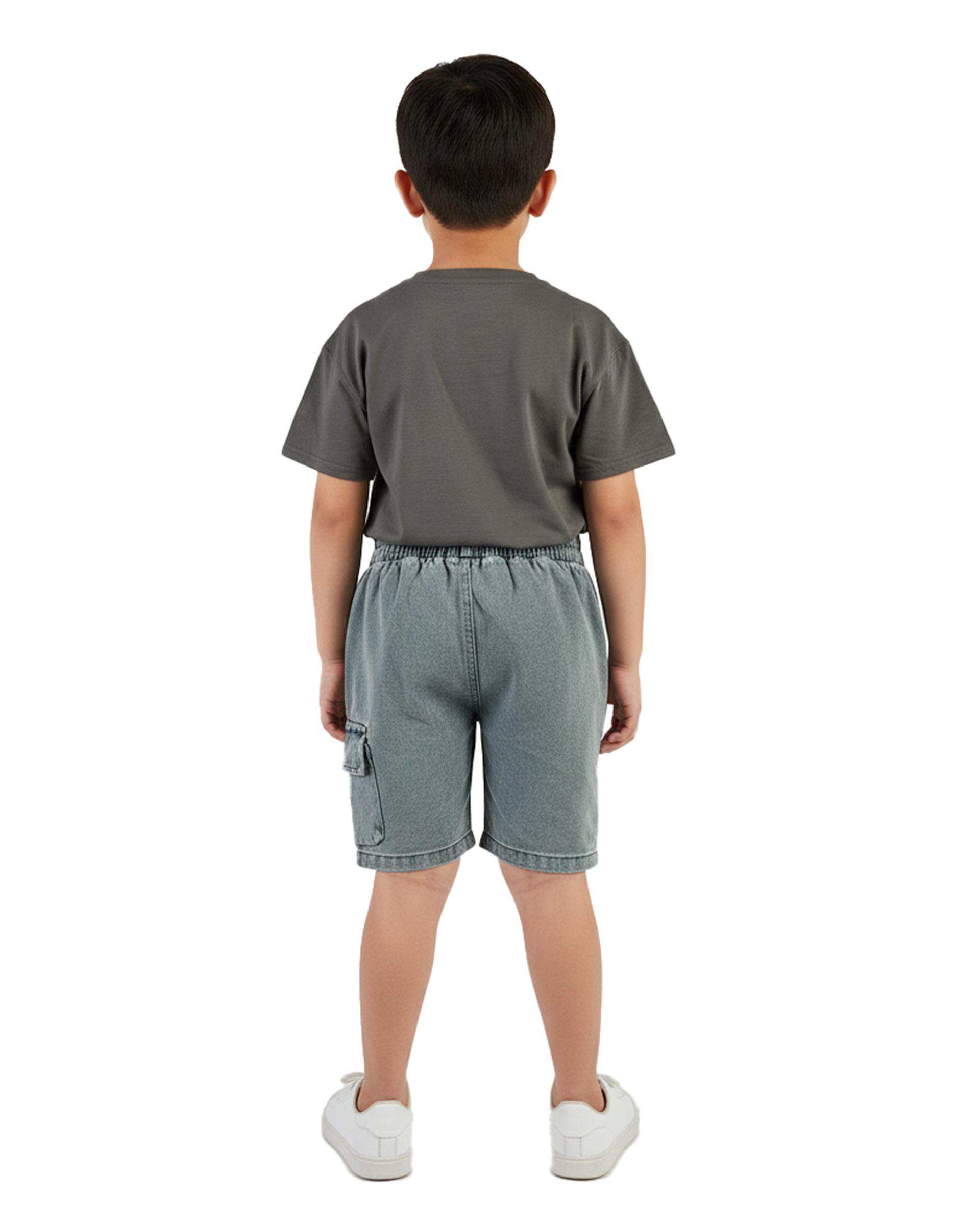 ست تیشرت و شلوارک جین پسرانه طوسی سارالی کیدز مدل دایناسور