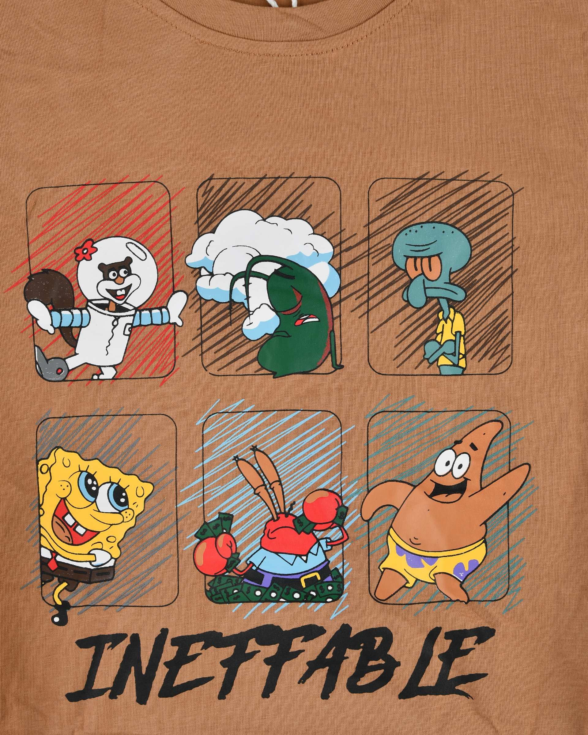 ست تیشرت و شلوارک بچگانه قهوه ای سارالی کیدز مدل باب اسفنجی