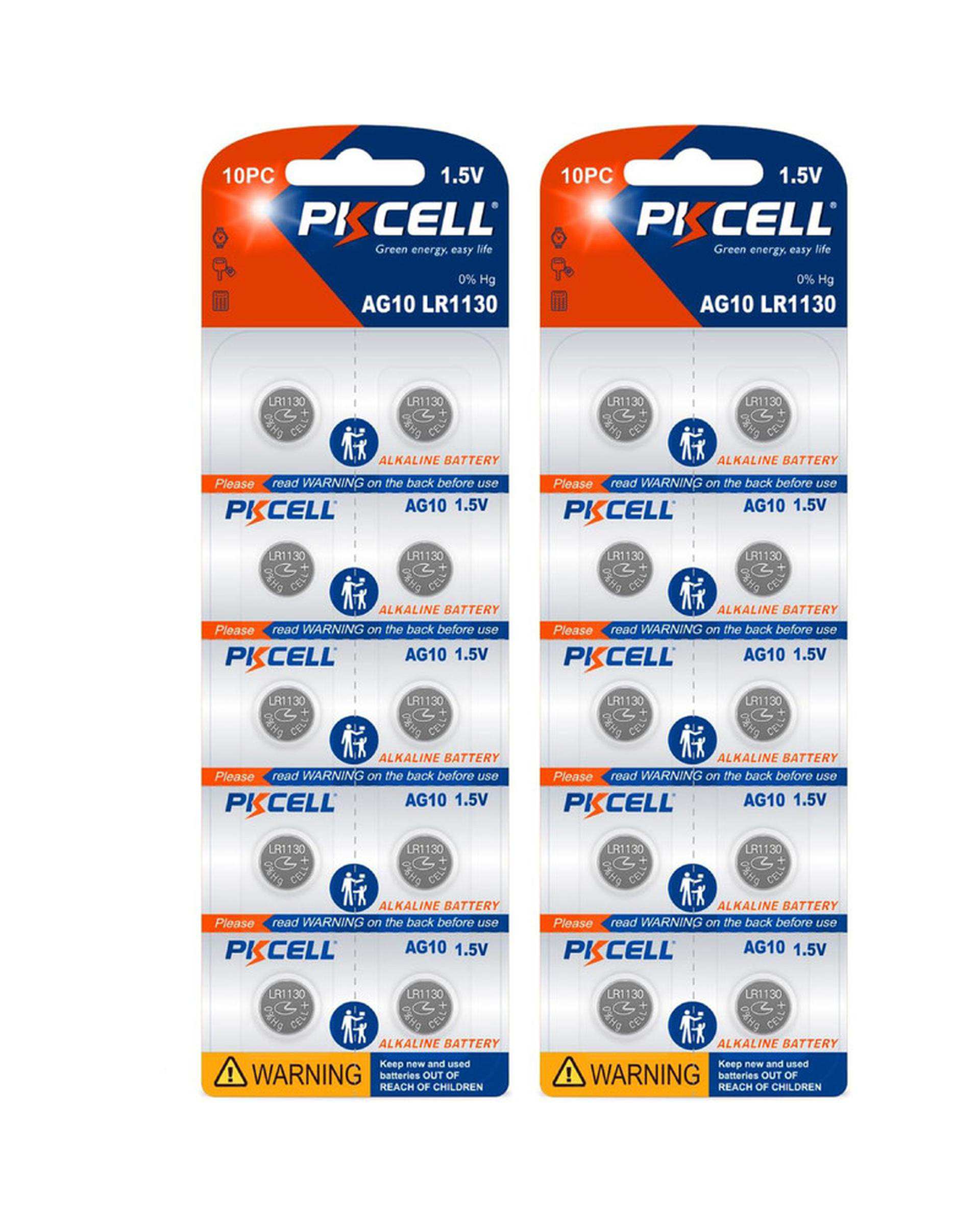 باتری سکه ای پی کی سل Pkcell مدل AG10 LR1130 بسته 20 عددی
