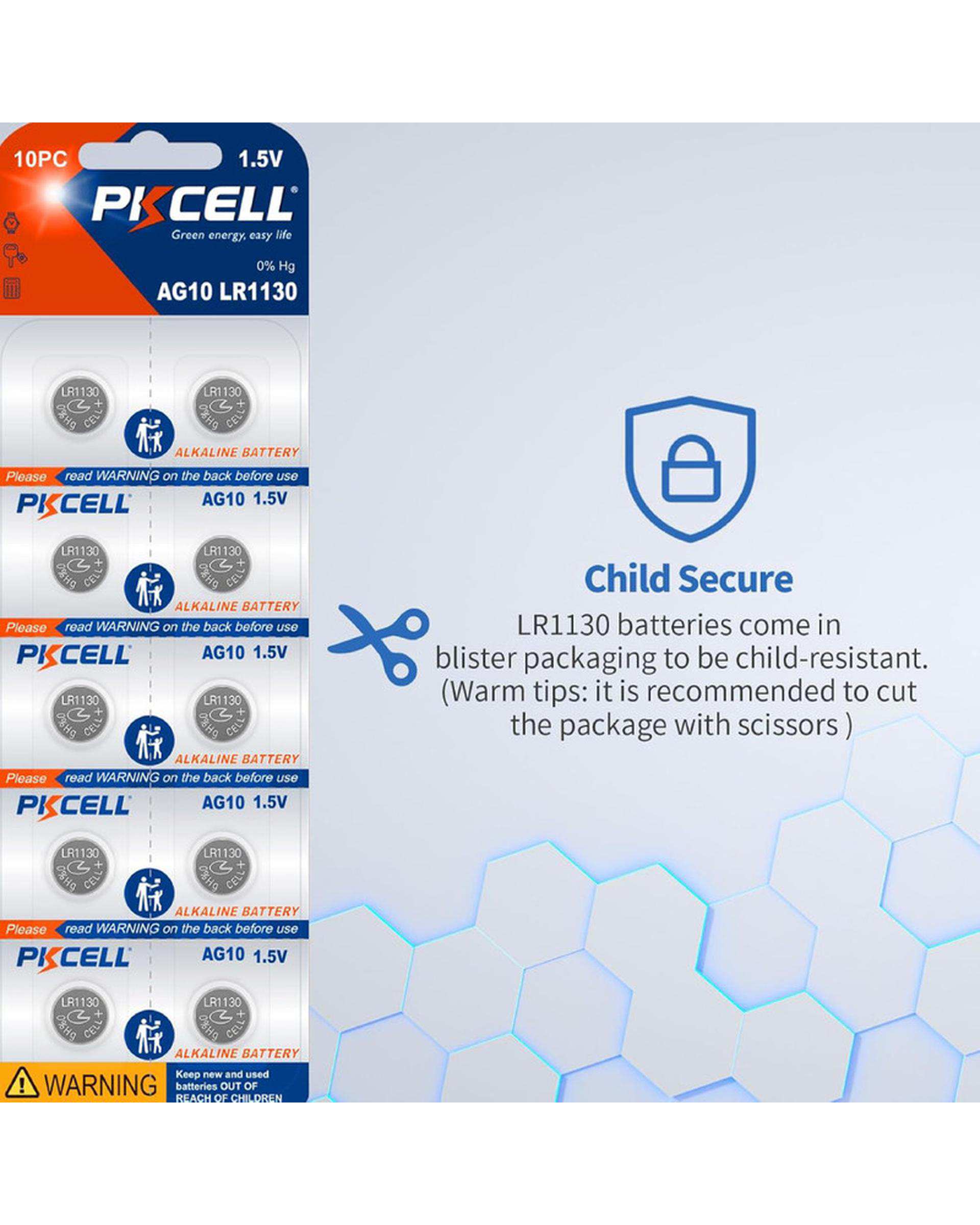 باتری سکه ای پی کی سل Pkcell مدل AG10 LR1130 بسته 10 عددی