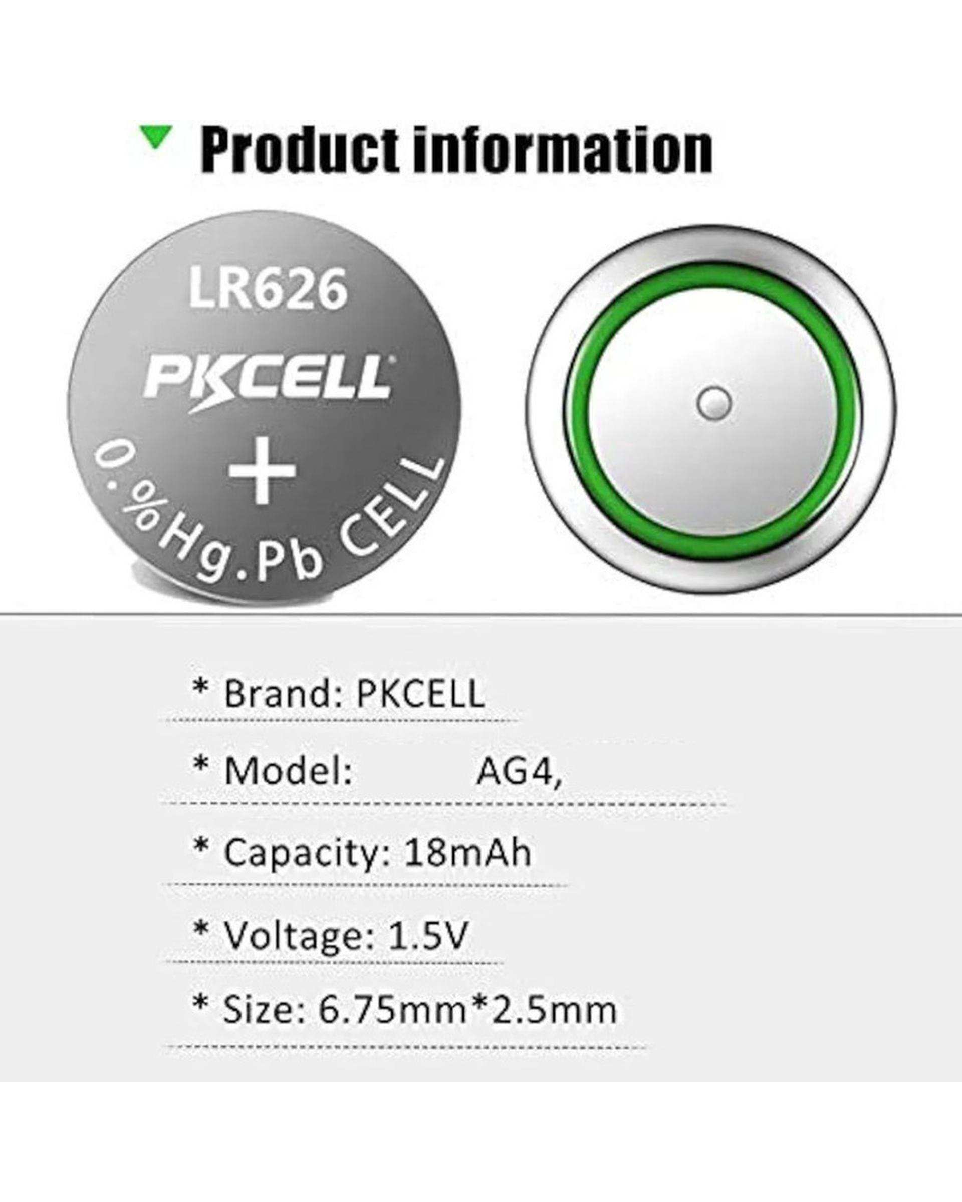 باتری ساعت پی کی سل Pkcell مدل AG4 LR626 بسته 10 عددی