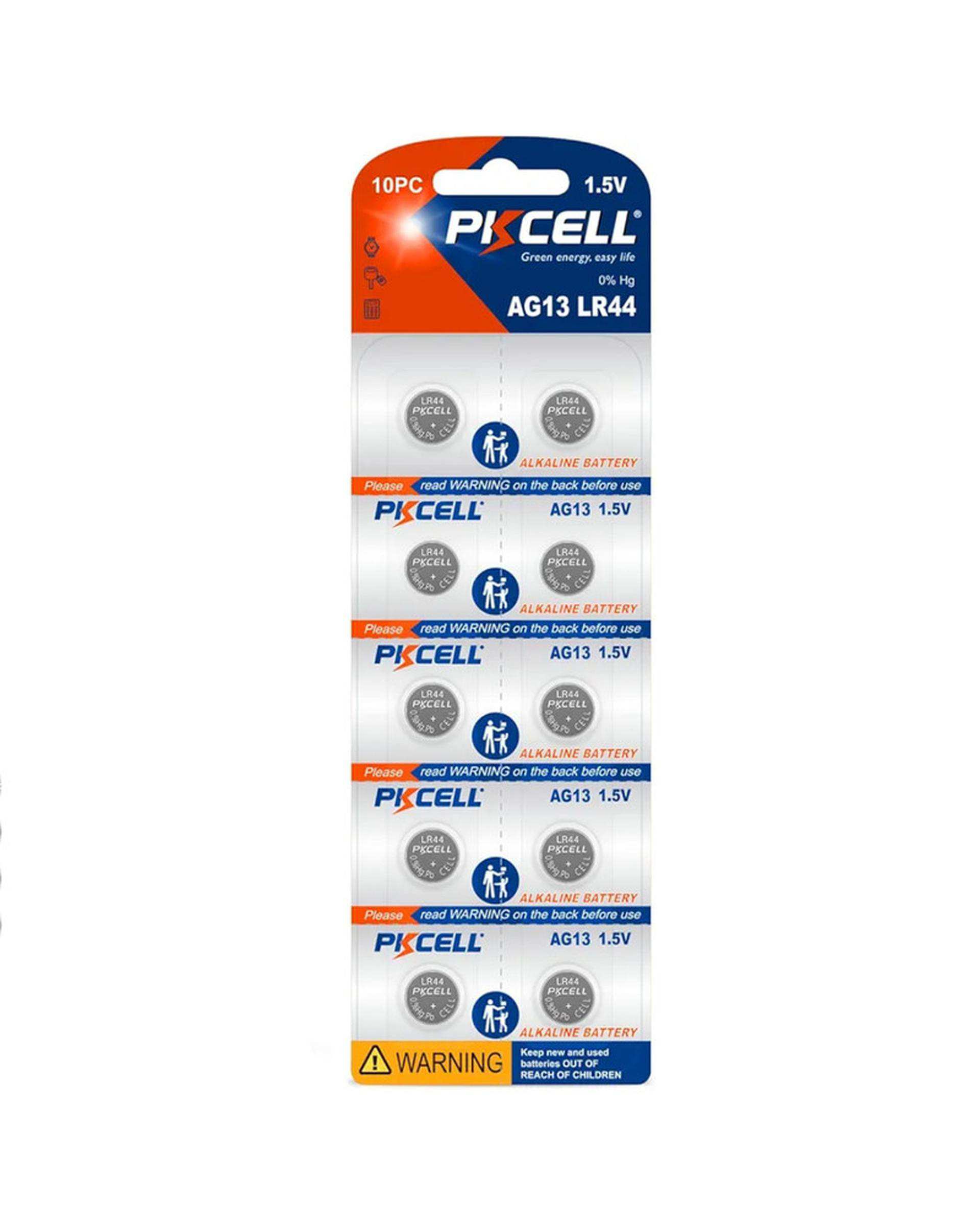 باتری ساعت پی کی سل Pkcell مدل AG13 LR44 بسته 10 عددی