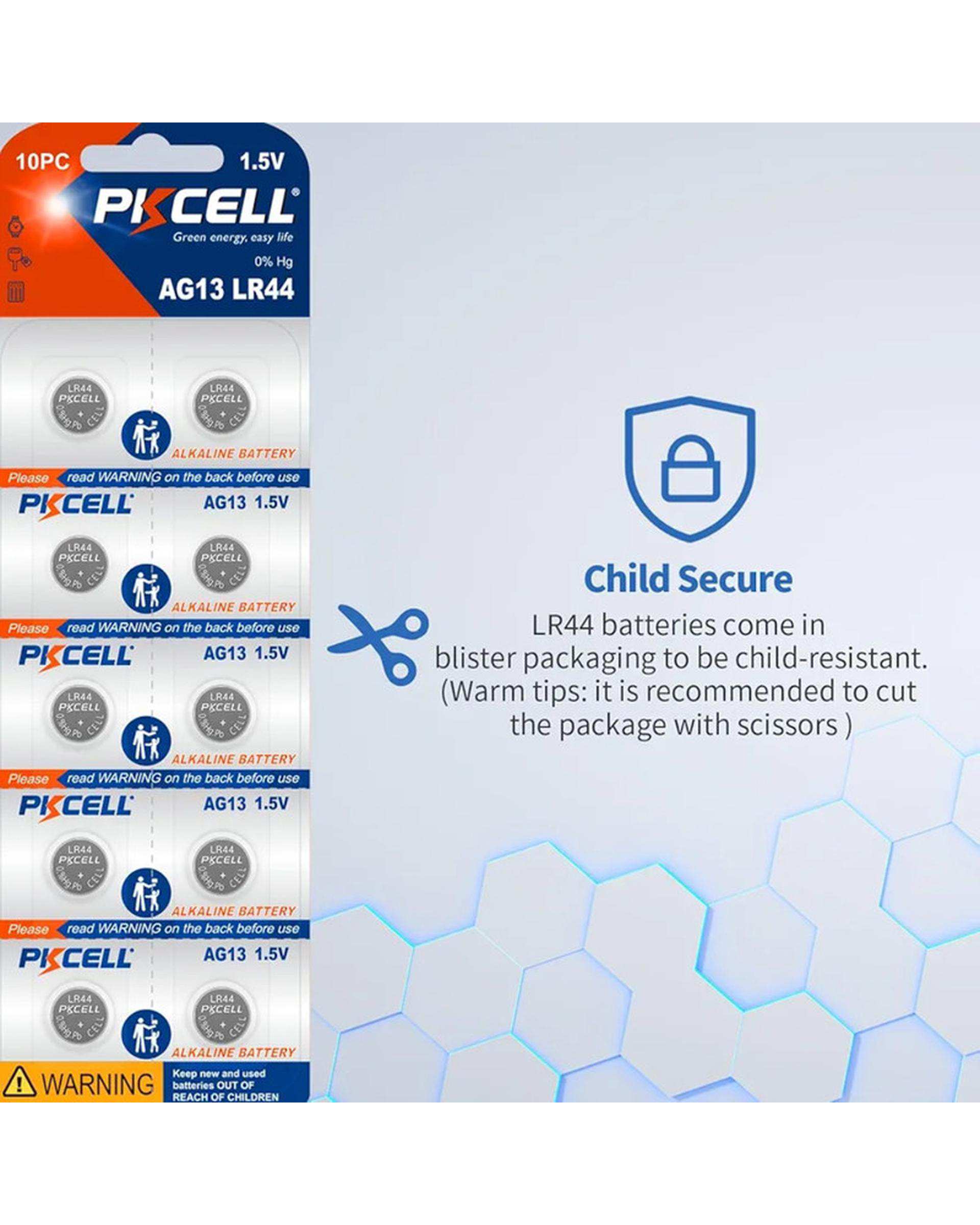 باتری ساعت پی کی سل Pkcell مدل AG13 LR44 بسته 10 عددی