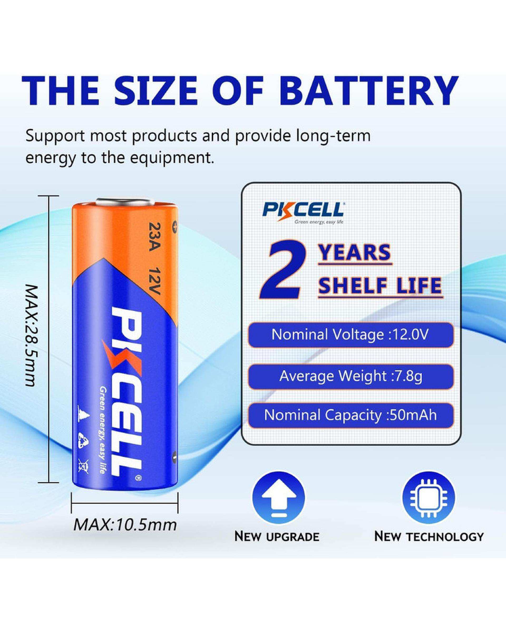 باتری 23A پی کی سل Pkcell مدل Alkaline 12V 23A MN21 VR22 L1028 بسته 20 عددی