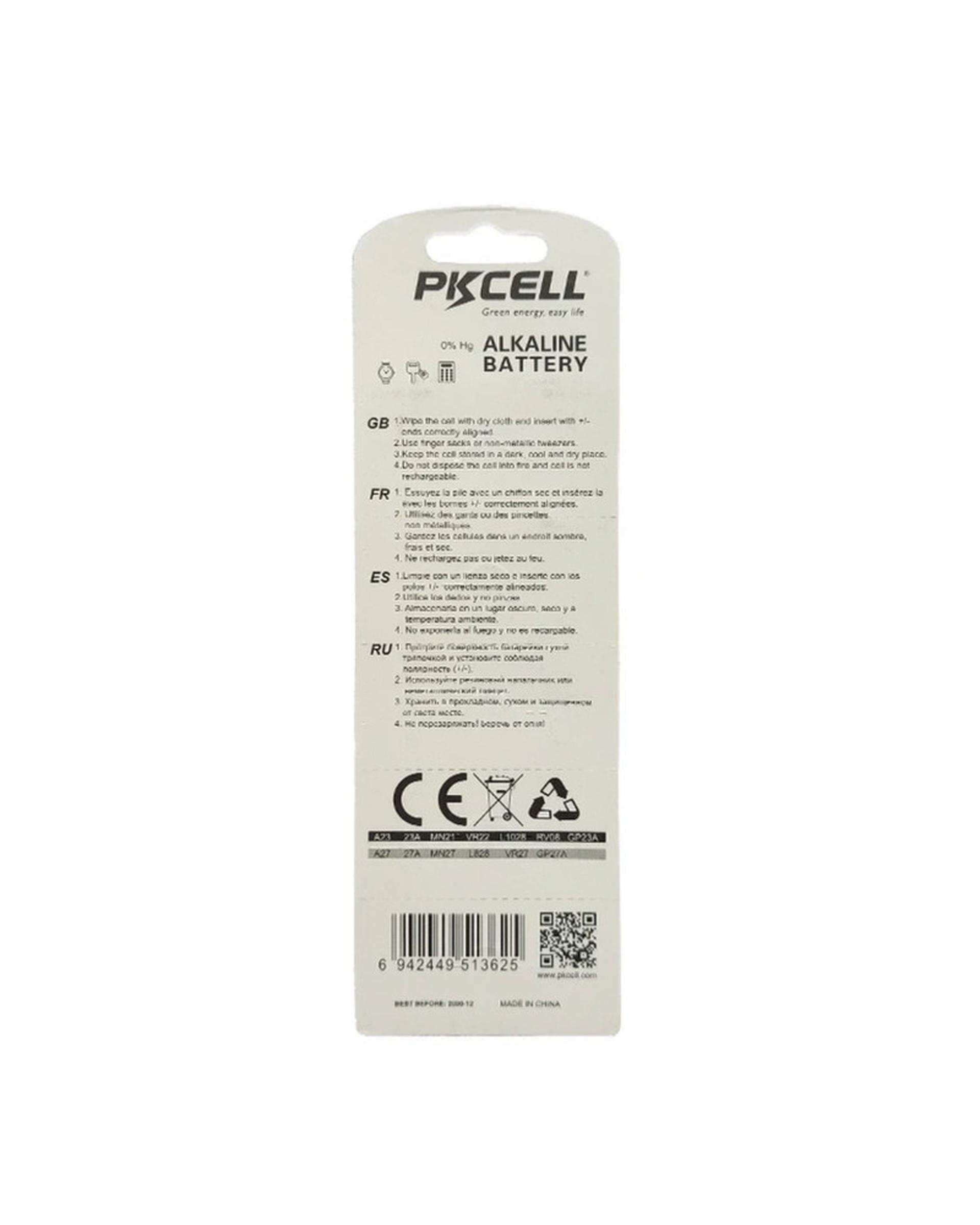 باتری 23A پی کی سل Pkcell مدل Alkaline 12V 23A MN21 VR22 L1028 بسته 20 عددی