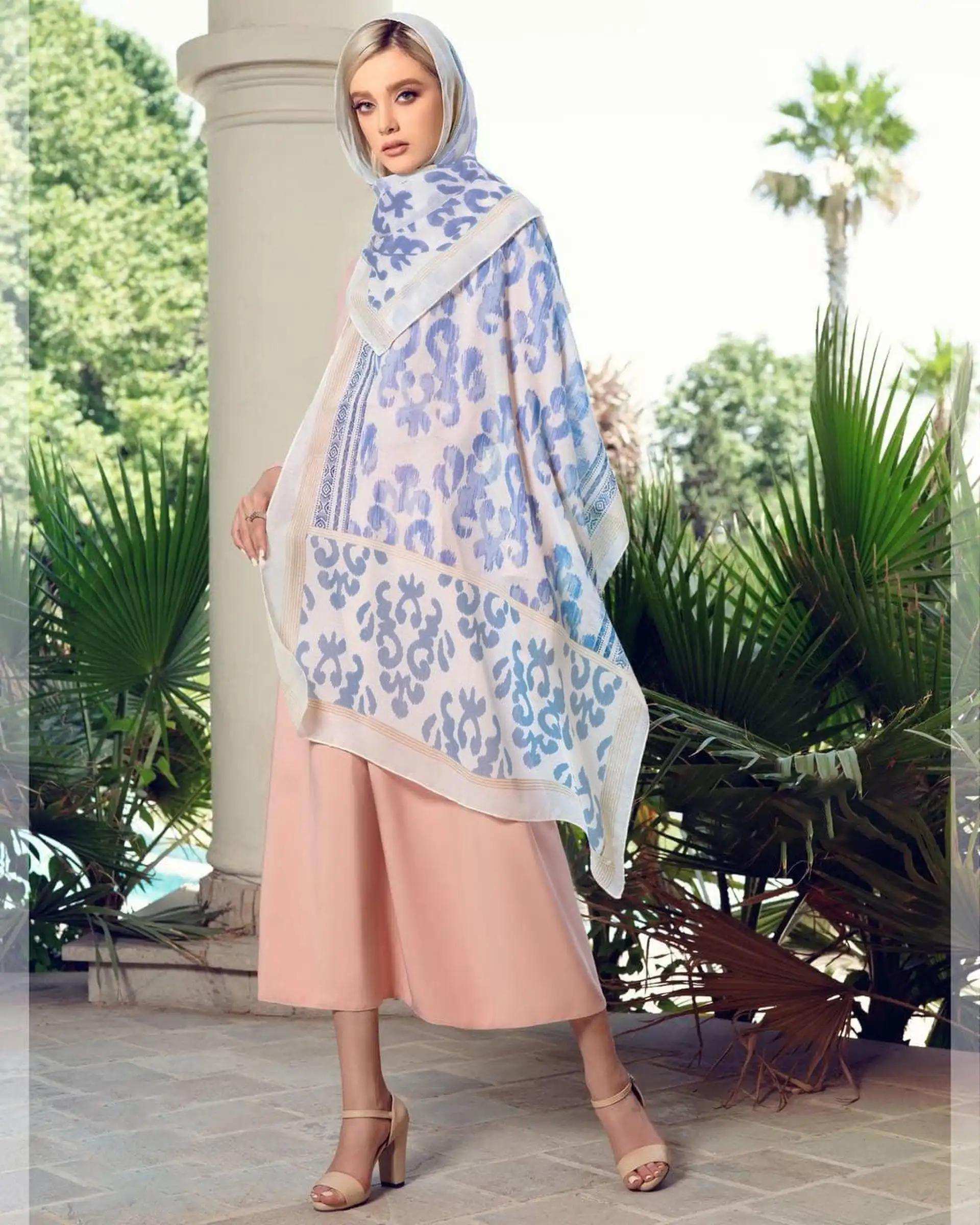 شال زنانه نخی سنتی مدرن آبی نفتی جی دو GIDO کد 274