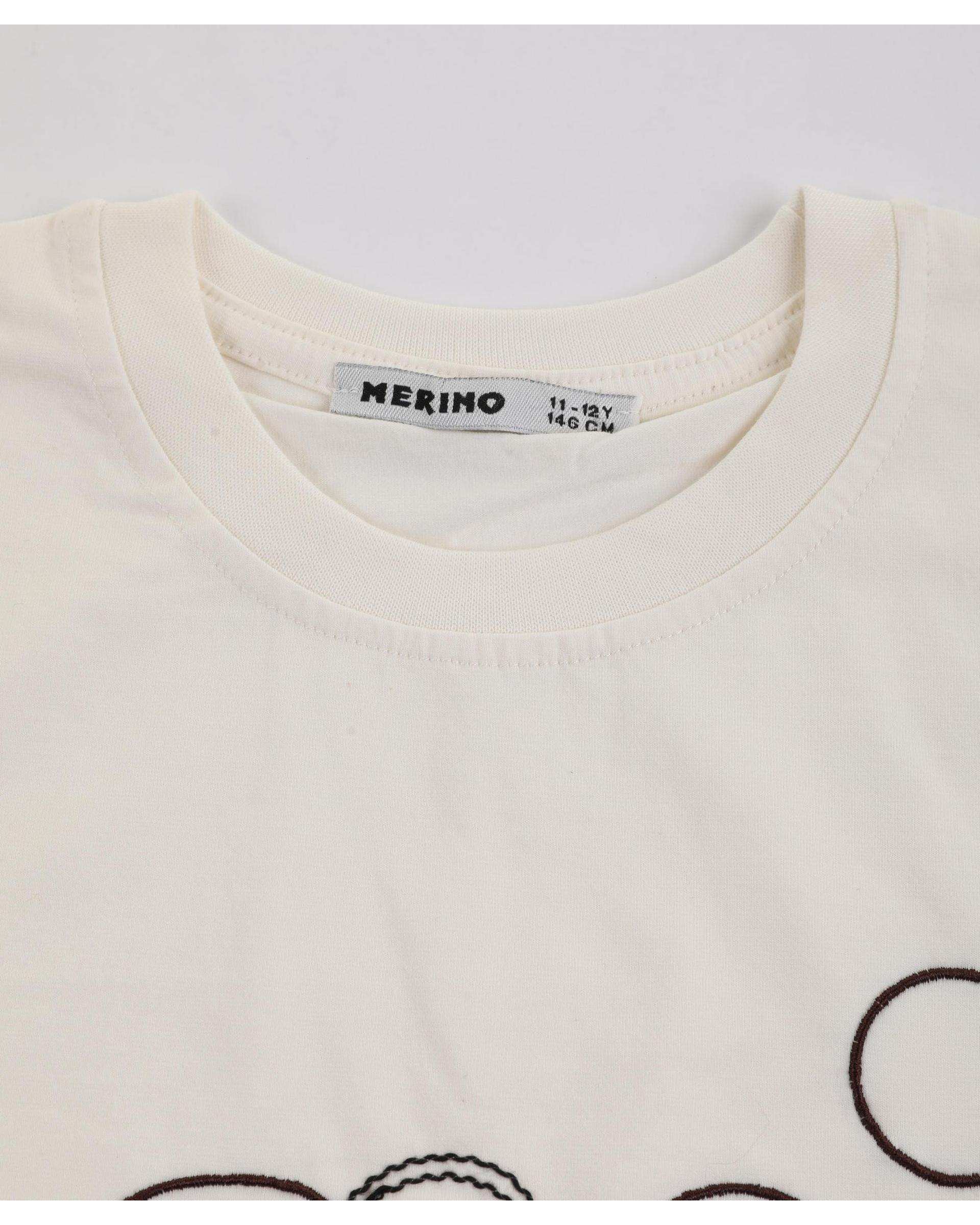 تیشرت دخترانه استخوانی مرینو Merino طرح گل کد 1890