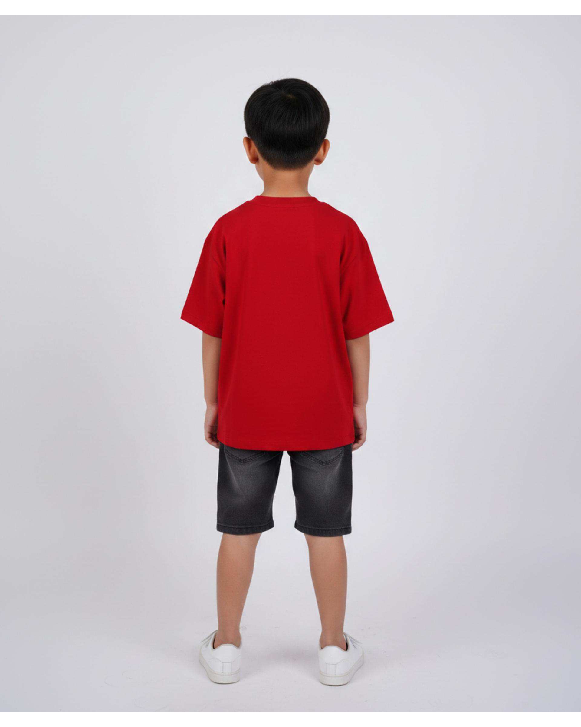 تیشرت پسرانه قرمز مرینو Merino طرح FAST کد 1888