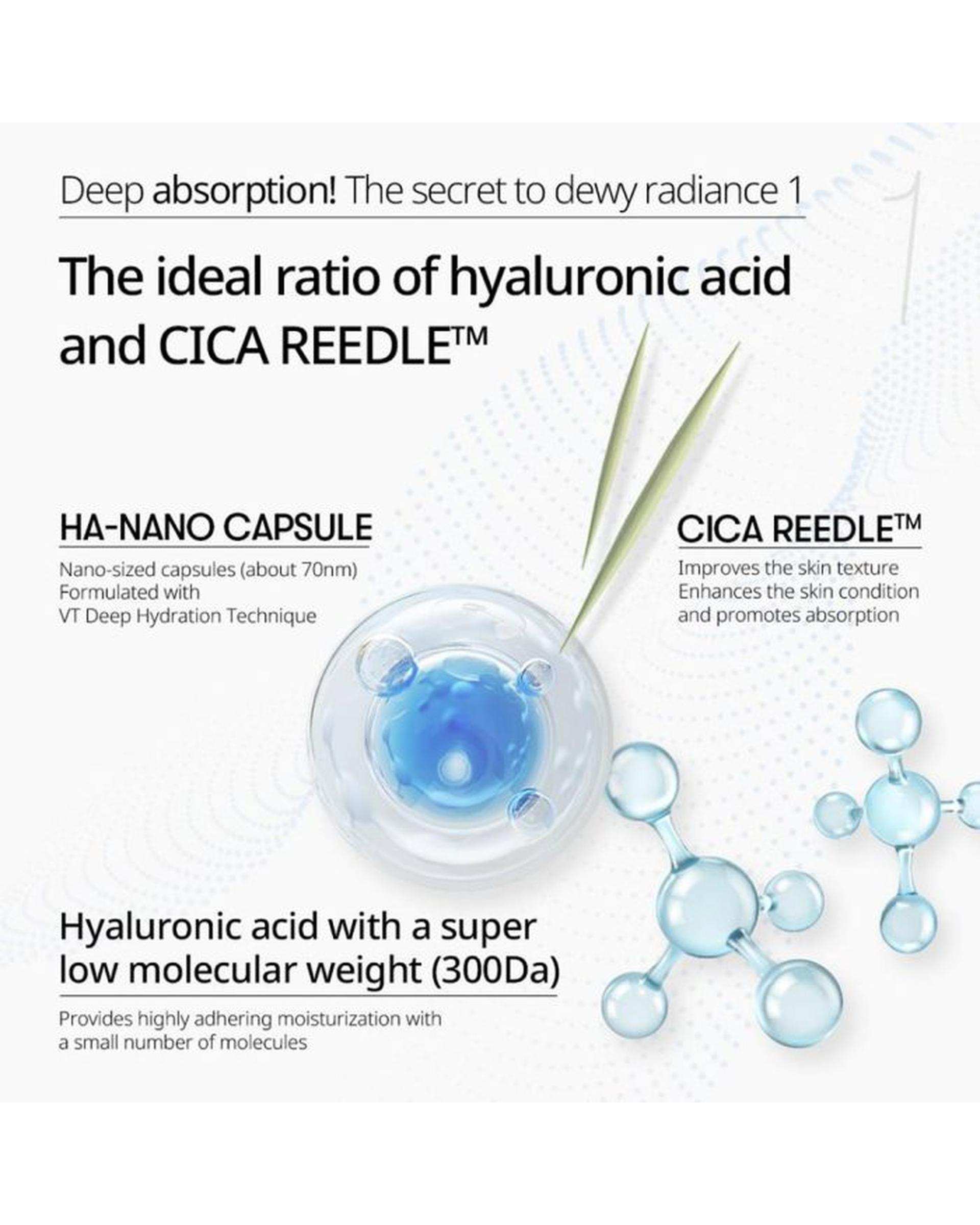 سرم هیالورونیک اسید وی تی VT مدل ریدل شات Hydrop Reedle Shot 100 حجم 50 میلی لیتر