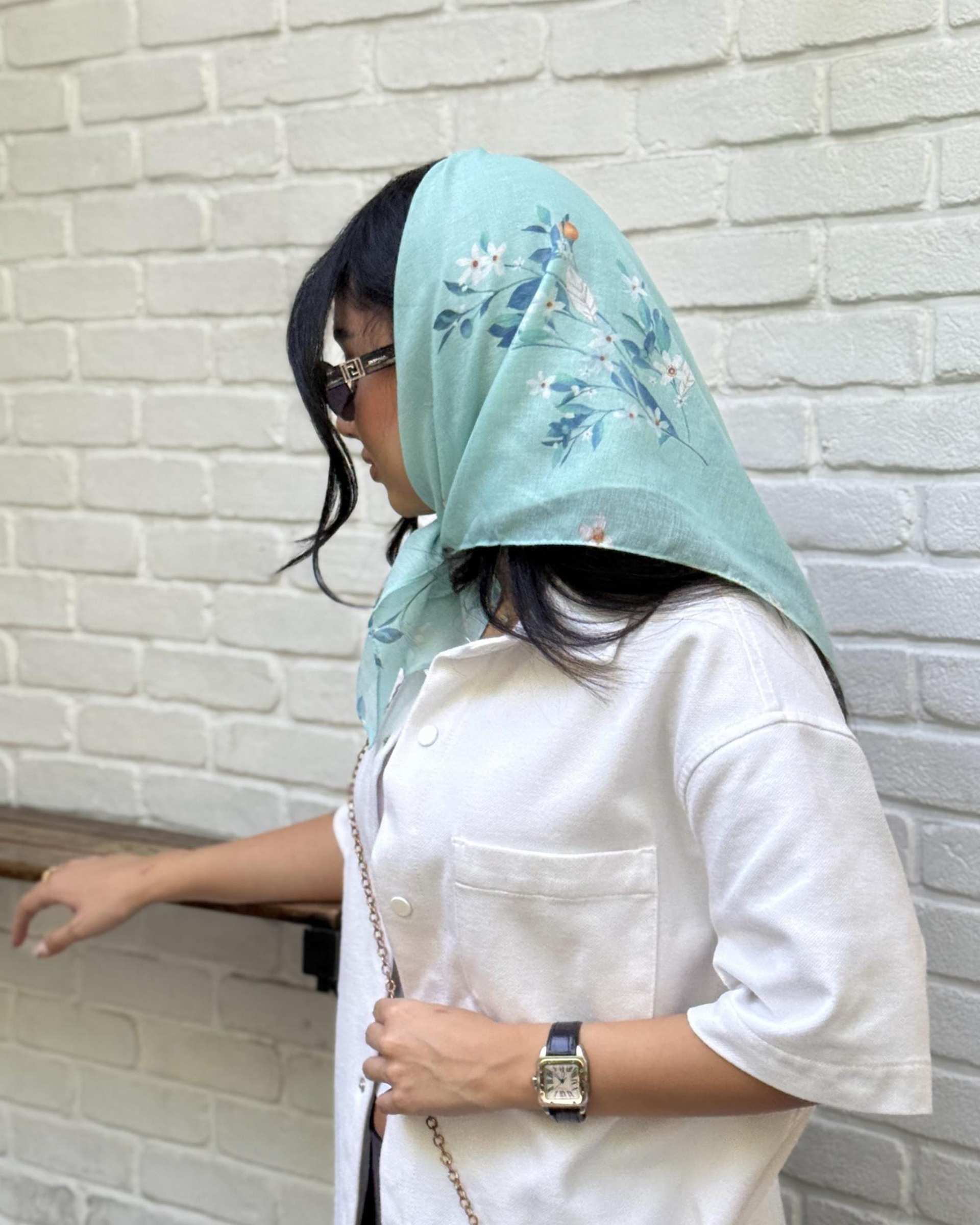 مینی اسکارف زنانه نخی فیروزه ای جی دو GIDO کد 01885