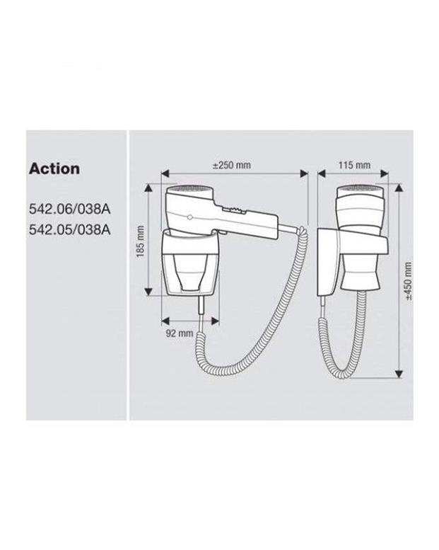 سشوار دیواری والرا سفید مدل ACTION Super Plus 1200